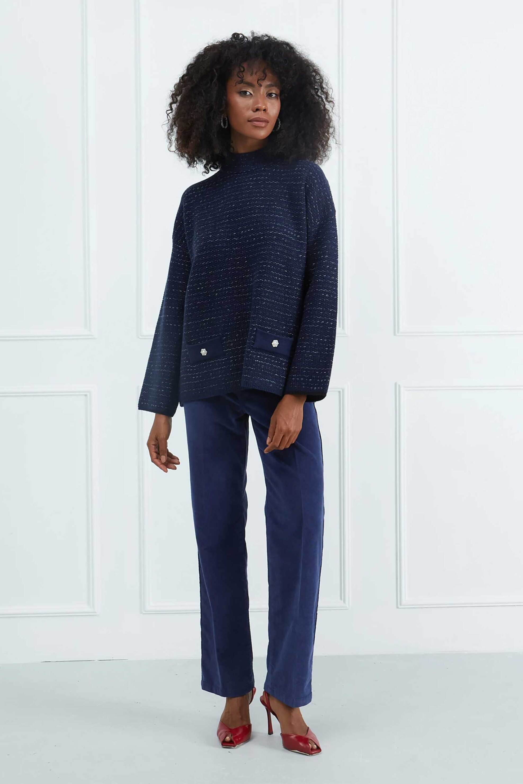 Sarah Lawrence γυναικεία πλεκτή μπλούζα tweed - 261-0706 Μπλε Σκούρο φωτογραφία