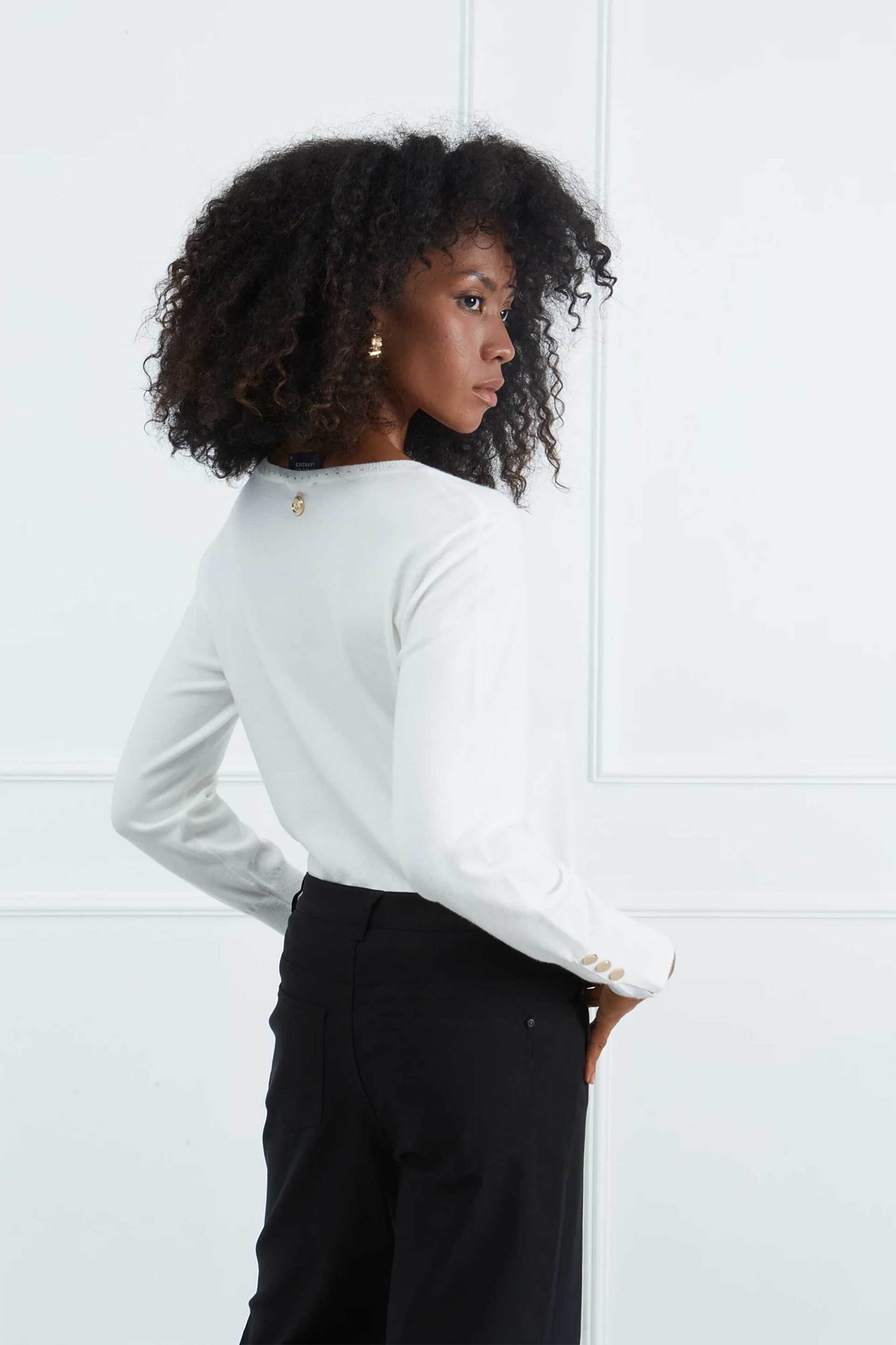 Sarah Lawrence γυναικεία πλεκτή μπλούζα με V λαιμόκοψη - 261-0710 Εκρού φωτογραφία