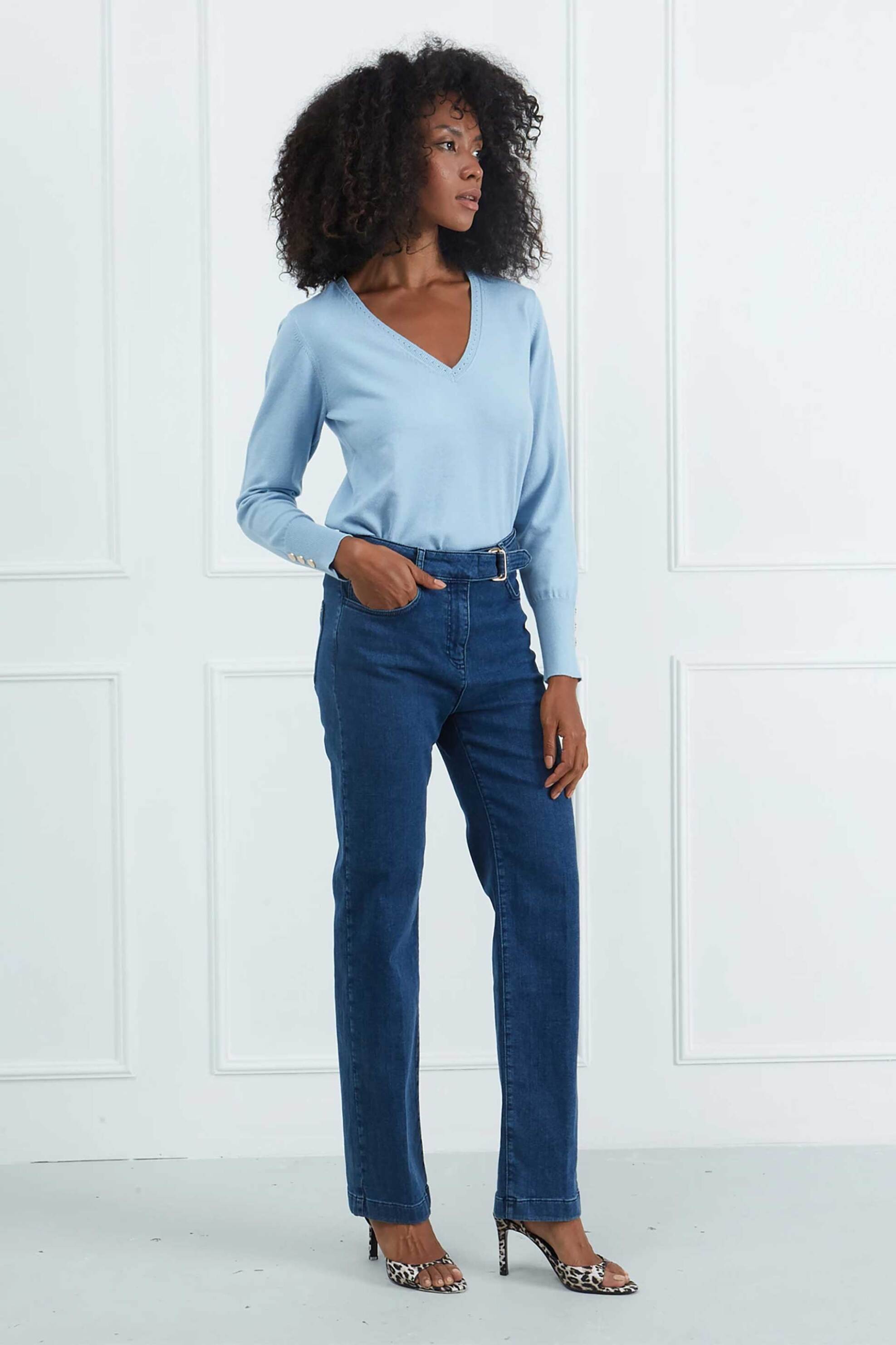 Sarah Lawrence γυναικεία πλεκτή μπλούζα με V λαιμόκοψη - 261-0710 Γαλάζιο φωτογραφία