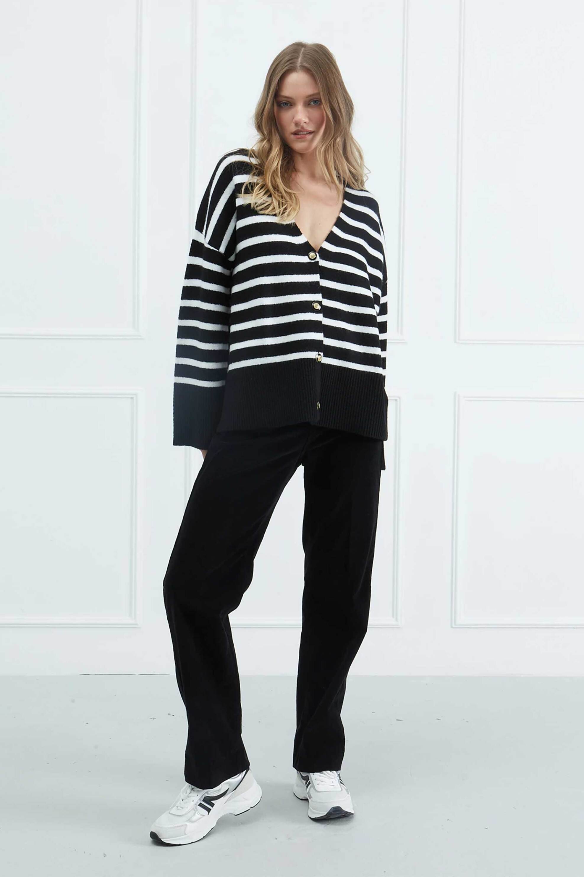 Sarah Lawrence γυναικεία ζακέτα ριγέ με κουμπιά - 261-1001 Μαύρο φωτογραφία