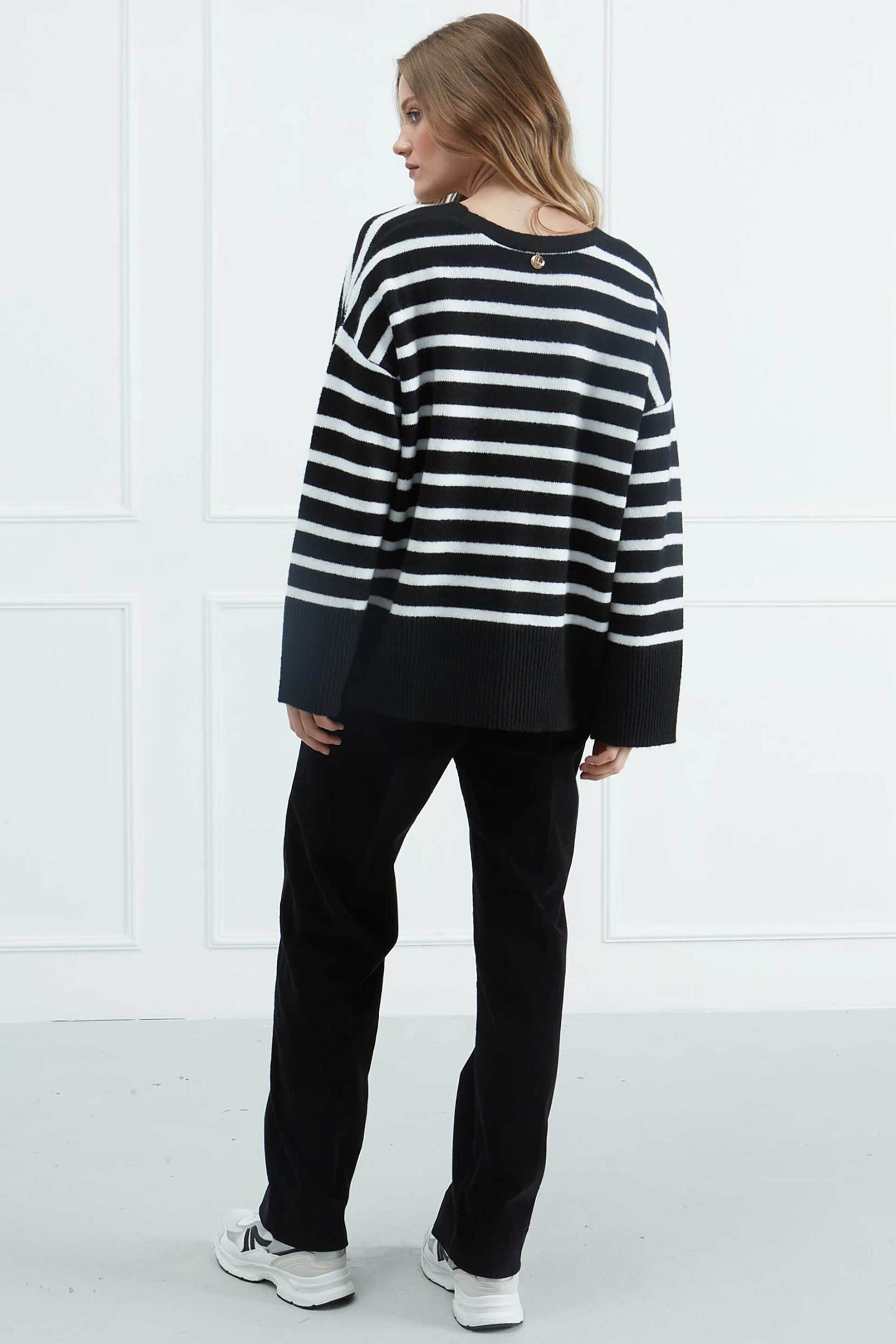 Sarah Lawrence γυναικεία ζακέτα ριγέ με κουμπιά - 261-1001 Μαύρο φωτογραφία