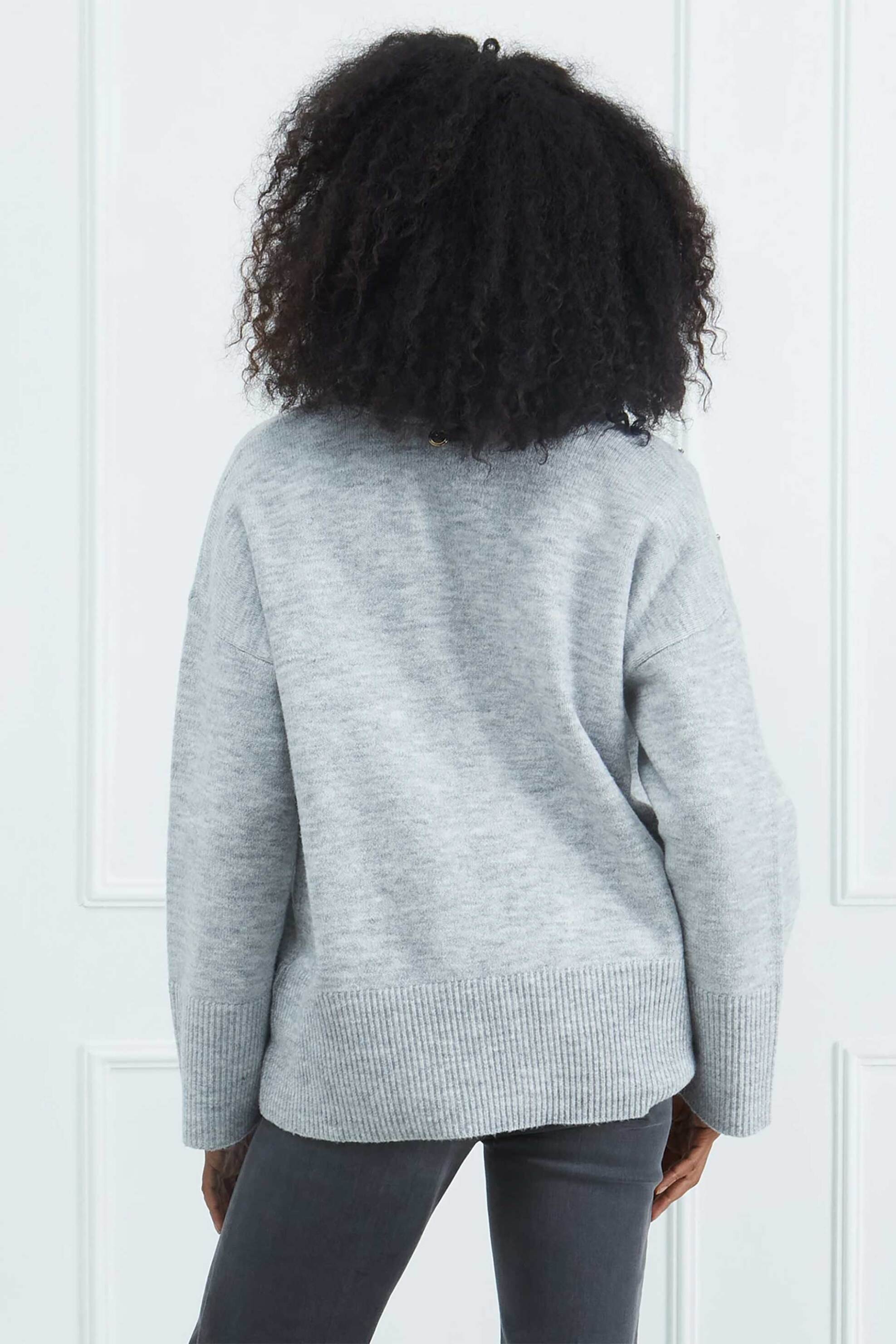 Sarah Lawrence γυναικεία ζακέτα με κέντημα στρας - 261-1002 Γκρι φωτογραφία