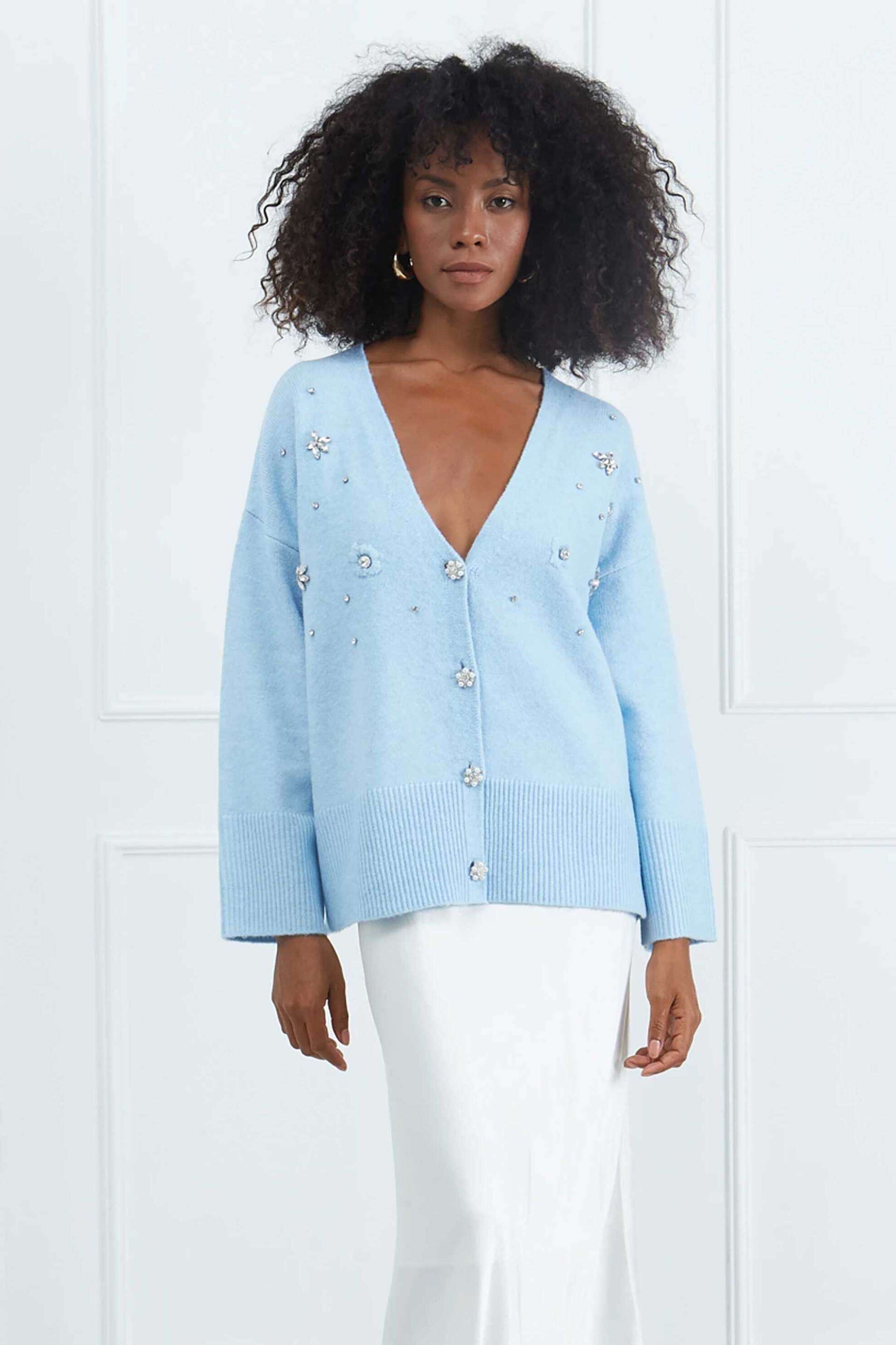 Sarah Lawrence γυναικεία ζακέτα με κέντημα στρας - 261-1002 Γαλάζιο φωτογραφία