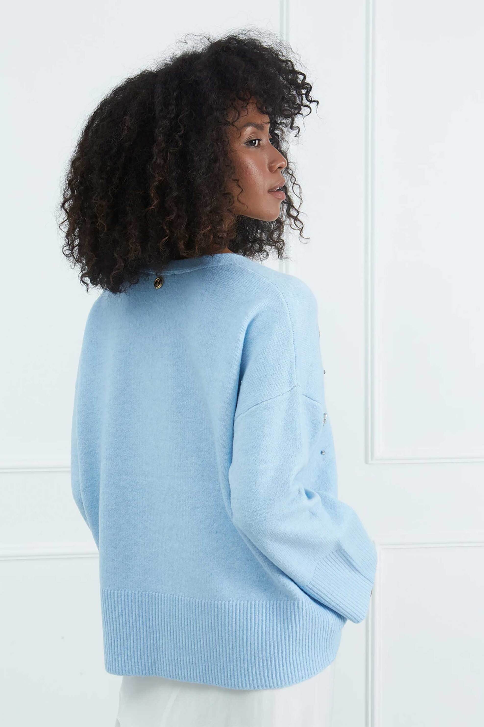 Sarah Lawrence γυναικεία ζακέτα με κέντημα στρας - 261-1002 Γαλάζιο φωτογραφία