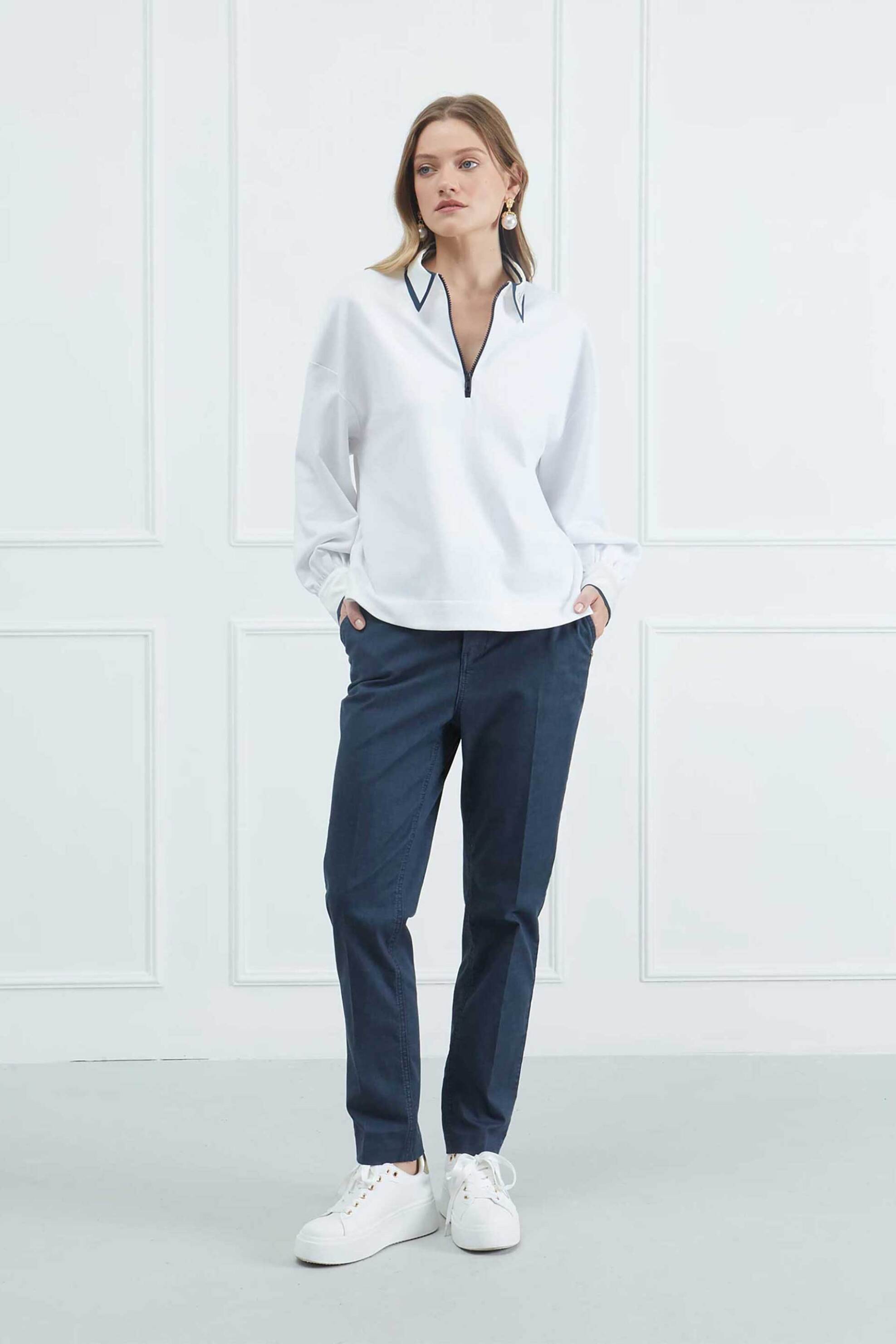 Sarah Lawrence γυναικεία μπλούζα φούτερ με γιακά - 161-0701 Λευκό