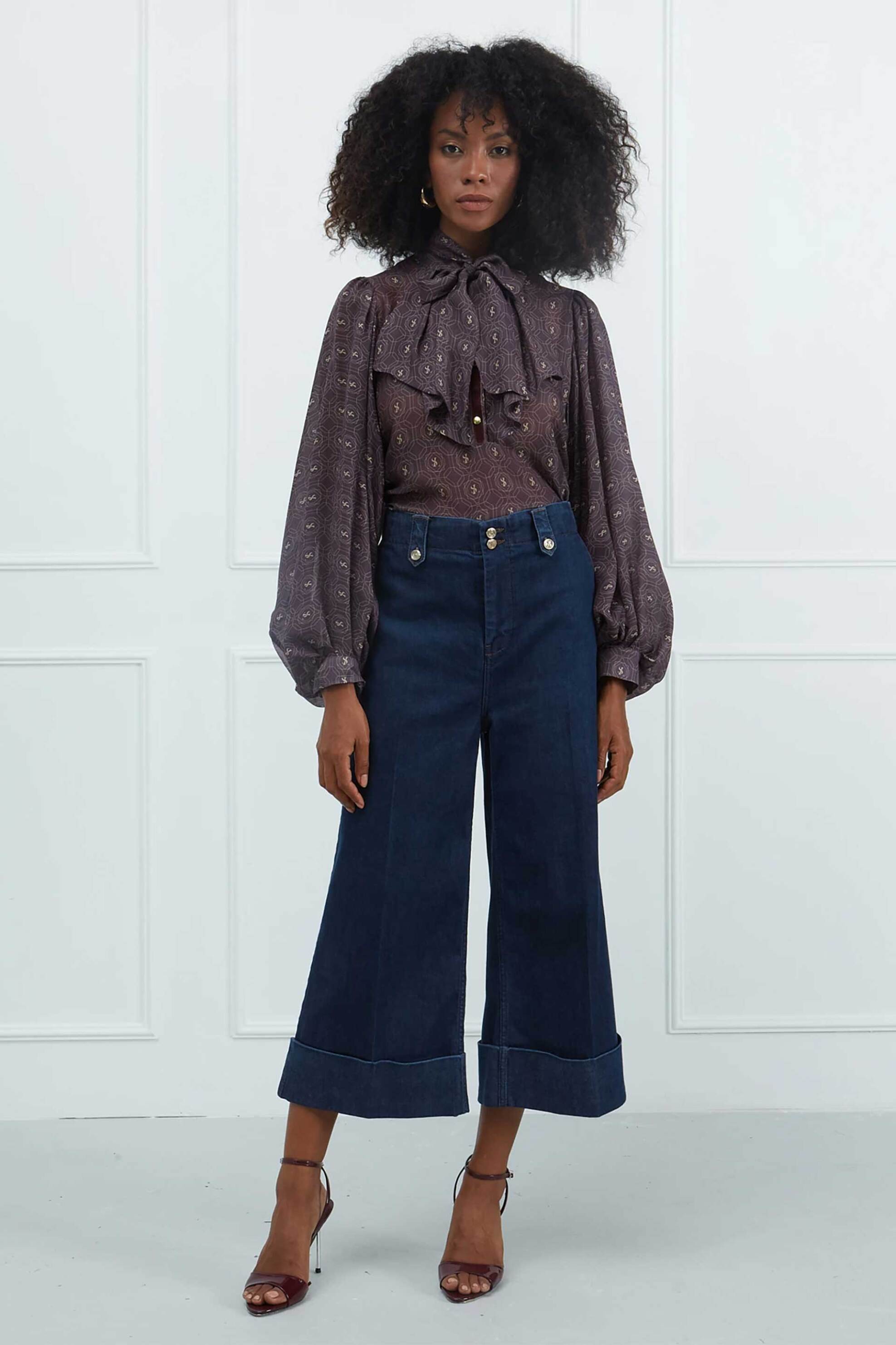 Sarah Lawrence γυναικείο παντελόνι denim με ρεβέρ - 261-0205 Denim Blue