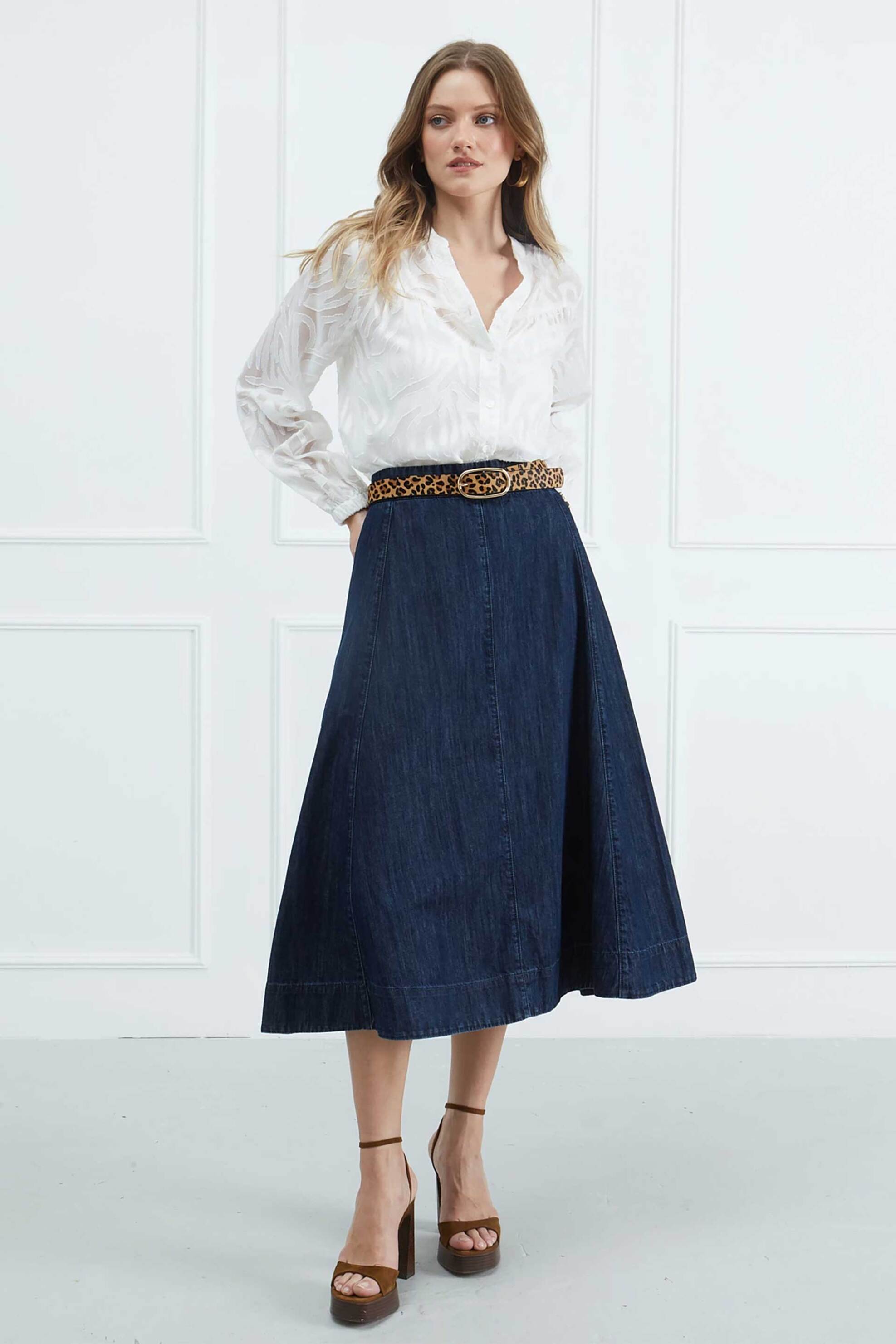 Sarah Lawrence γυναικεία φούστα midi denim - 261-0302 Denim Blue