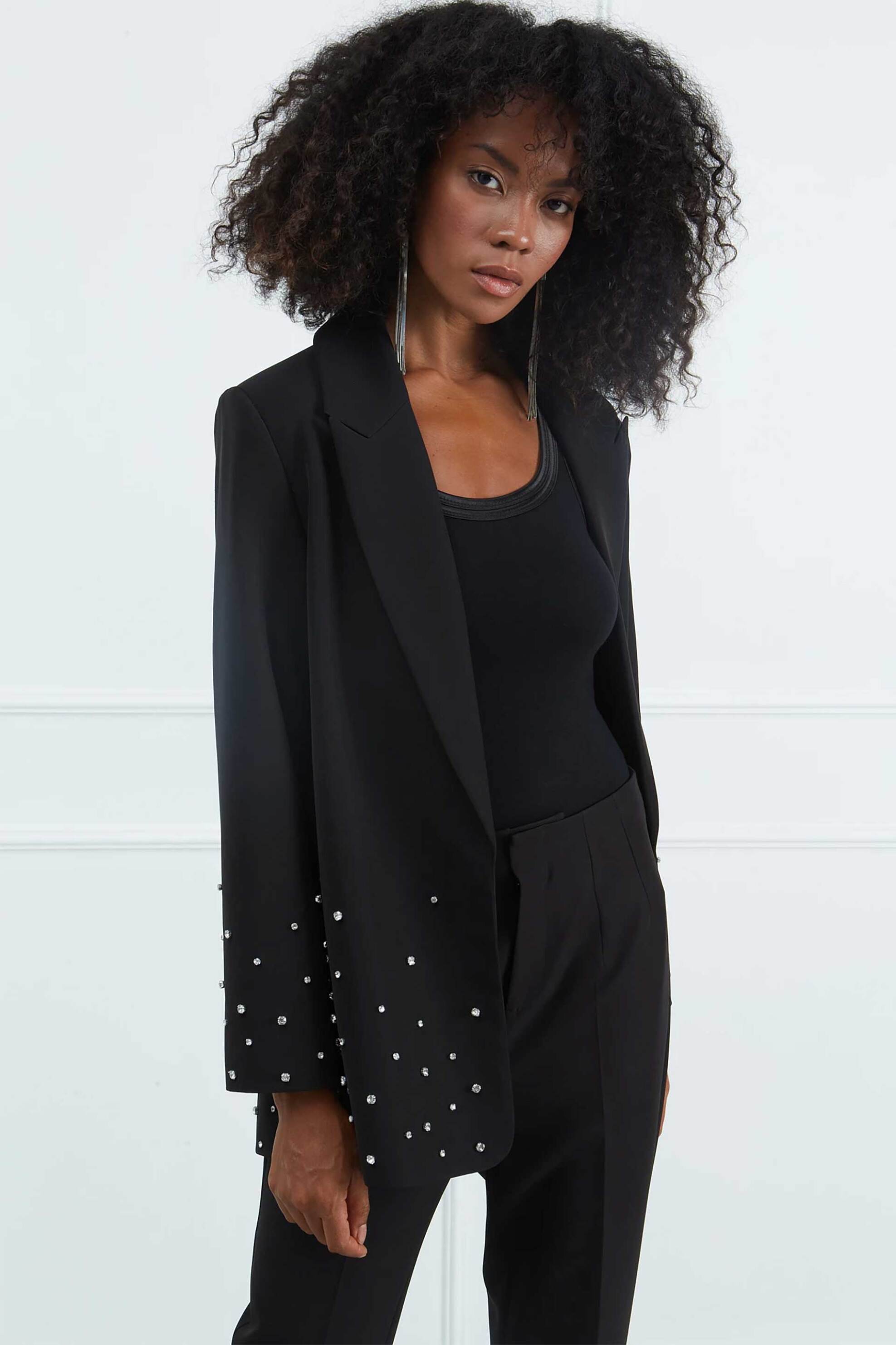 Sarah Lawrence γυναικείο σακάκι με στρας - 161-0101 Μαύρο