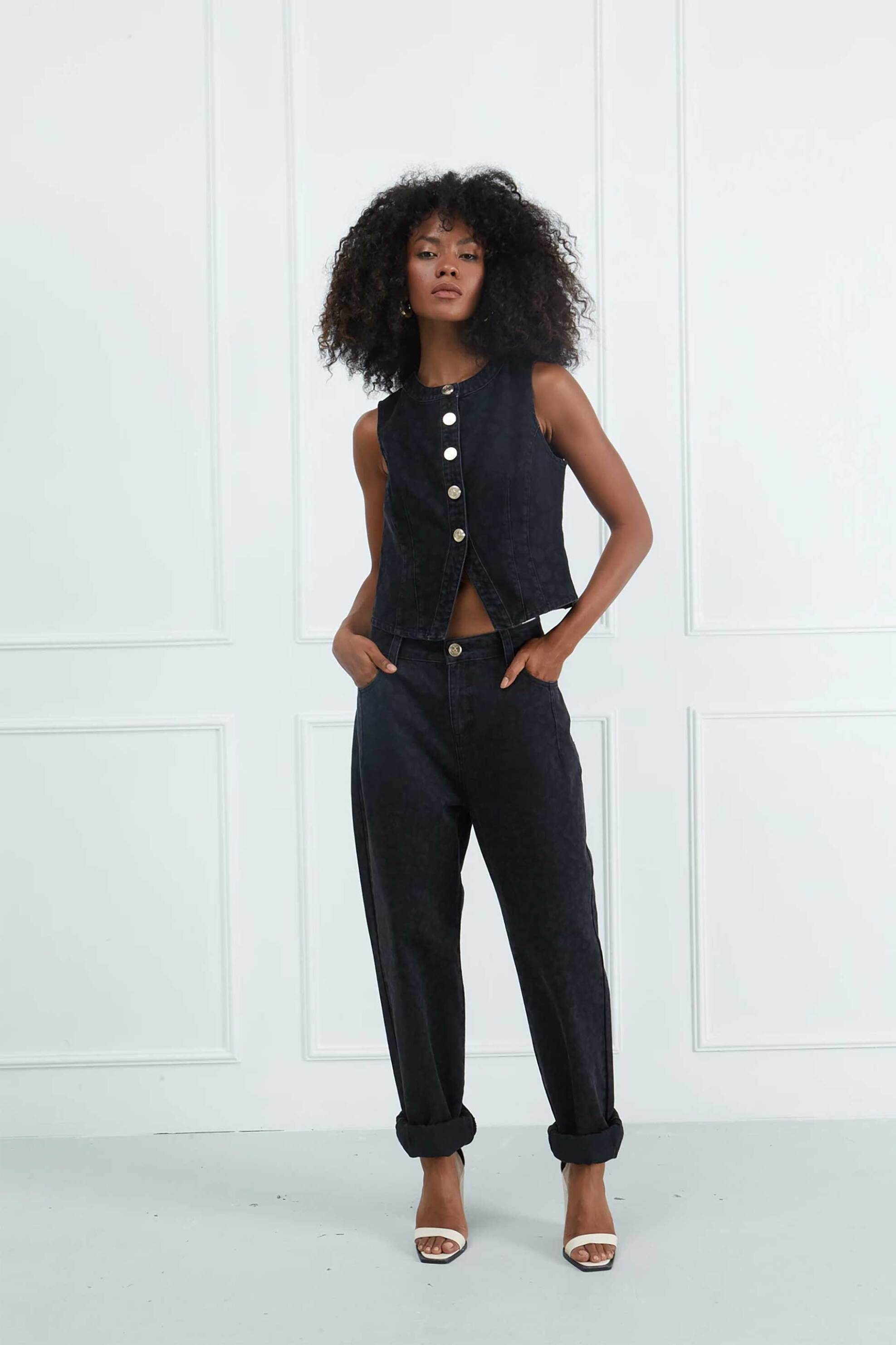 SARAH LAWRENCE JEANS Sarah Lawrence γυναικείο τζιν παντελόνι με animal print Boyfriend Fit - 261-0231 Μαύρο