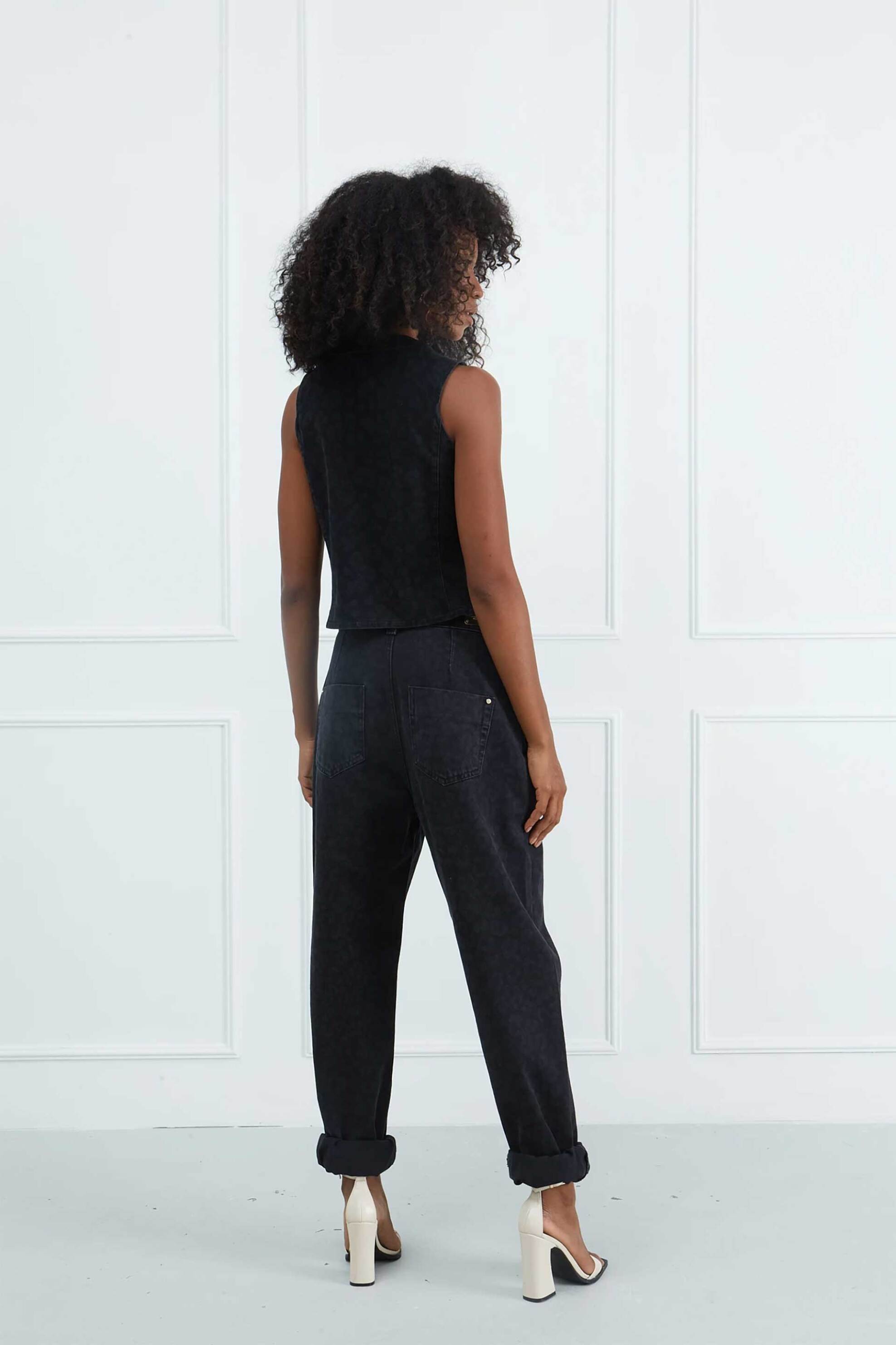 Sarah Lawrence γυναικείο τζιν παντελόνι με animal print Boyfriend Fit - 261-0231 Μαύρο φωτογραφία