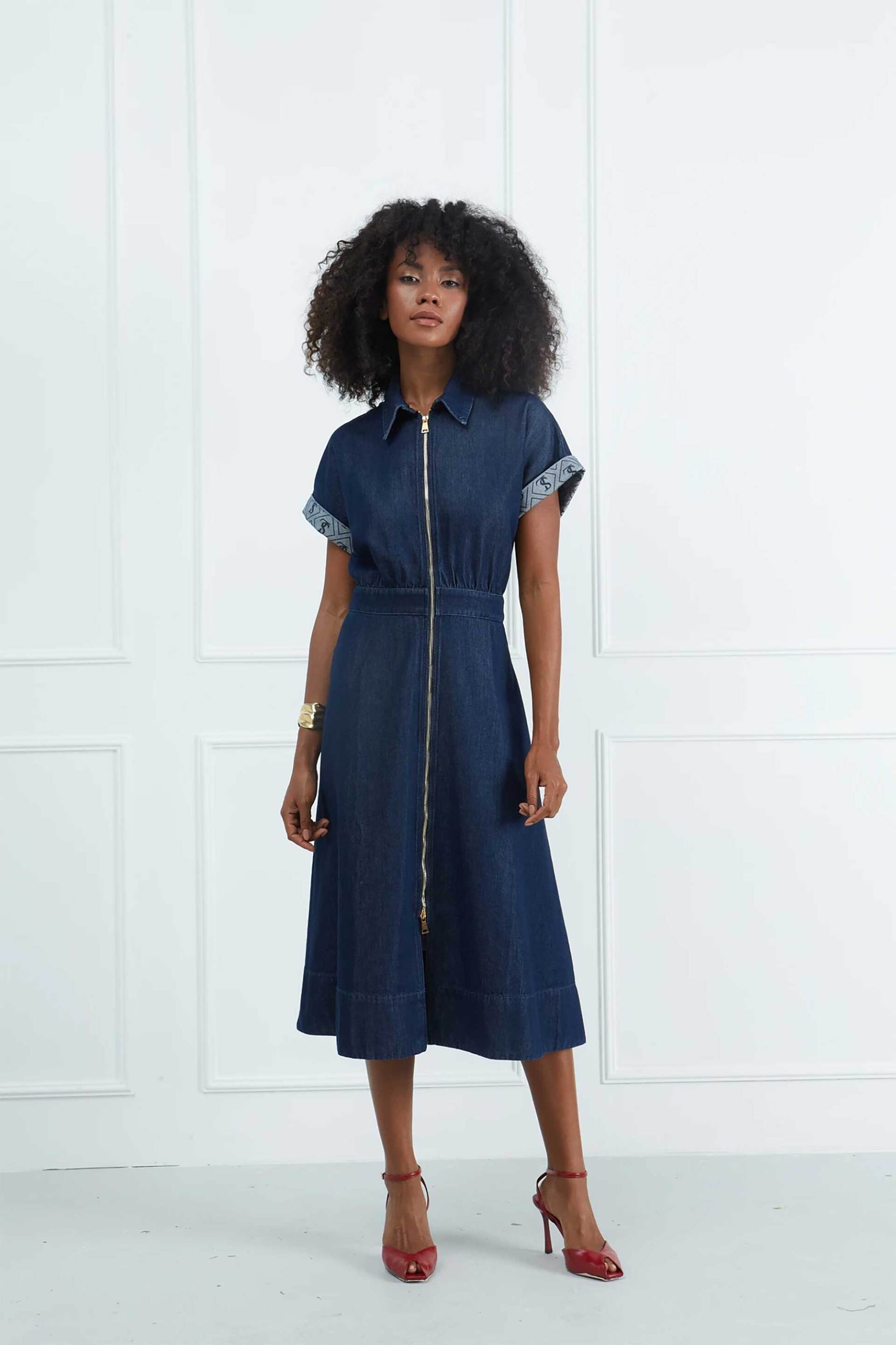 Sarah Lawrence γυναικείο midi φόρεμα denim - 261-0403 Denim Blue