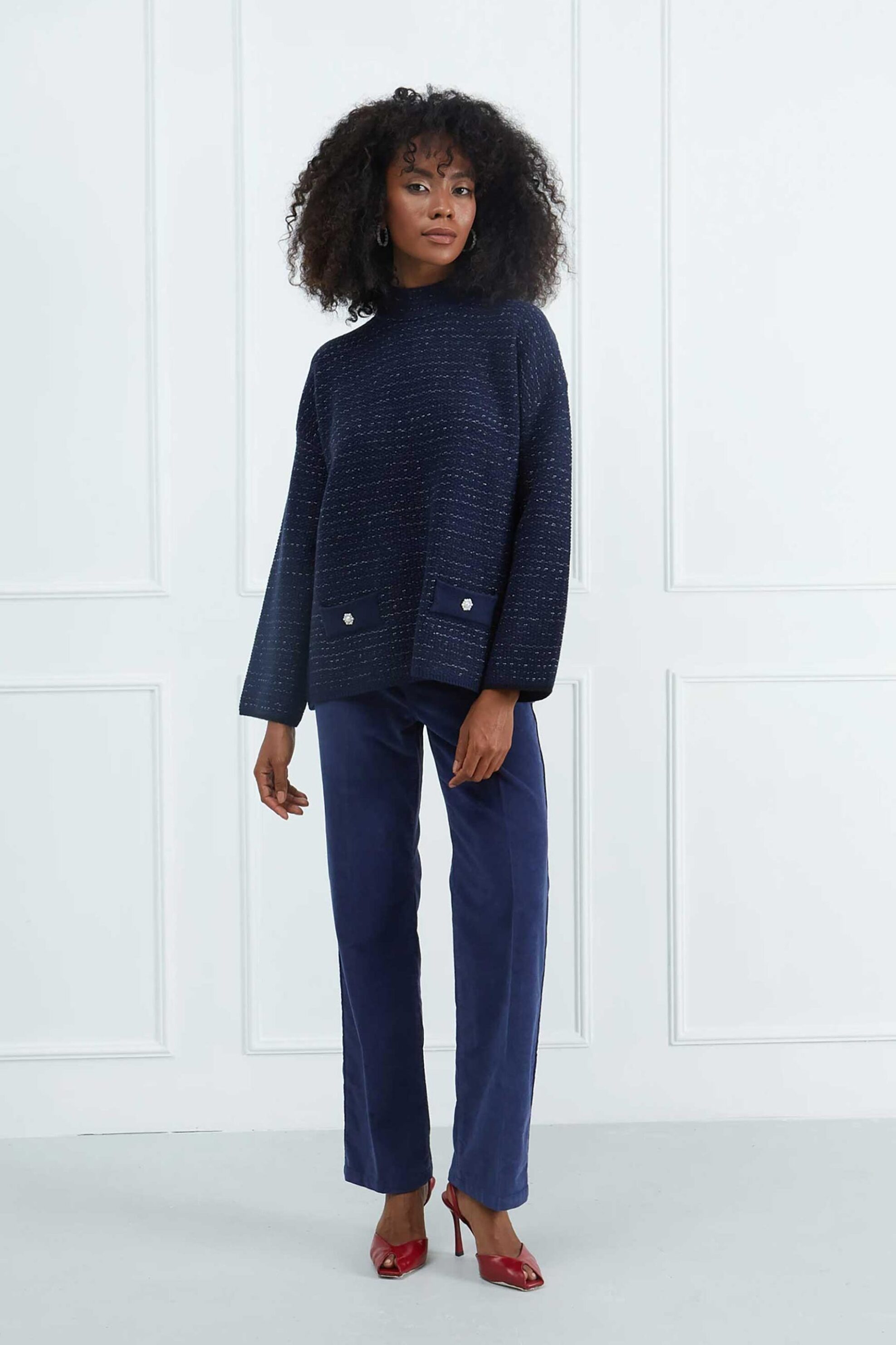 Sarah Lawrence γυναικείο κοτλέ παντελόνι Straight Fit - 261-0232 Μπλε Σκούρο