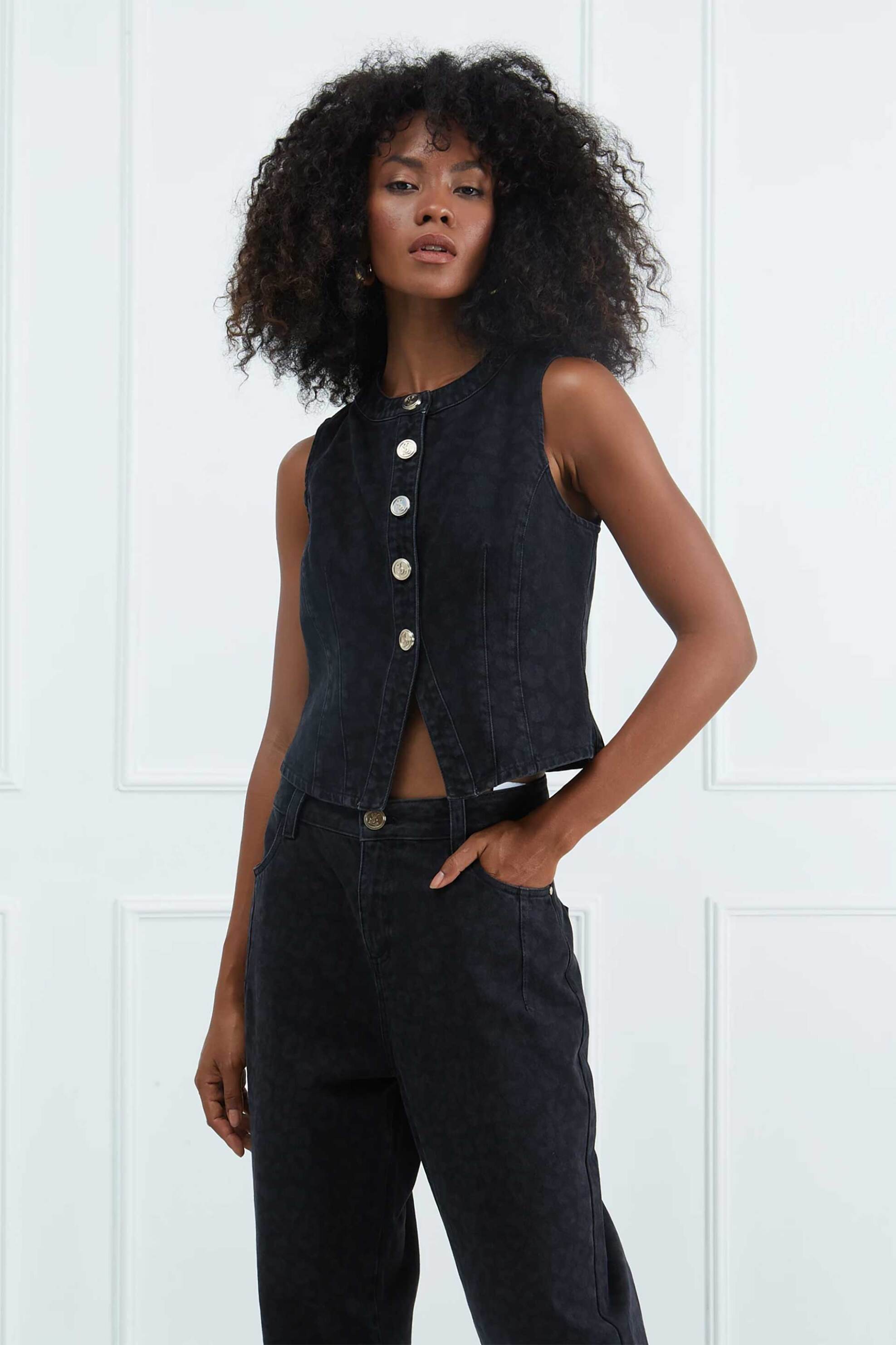 Sarah Lawrence γυναικείο γιλέκο animal print - 261-0503 Μαύρο