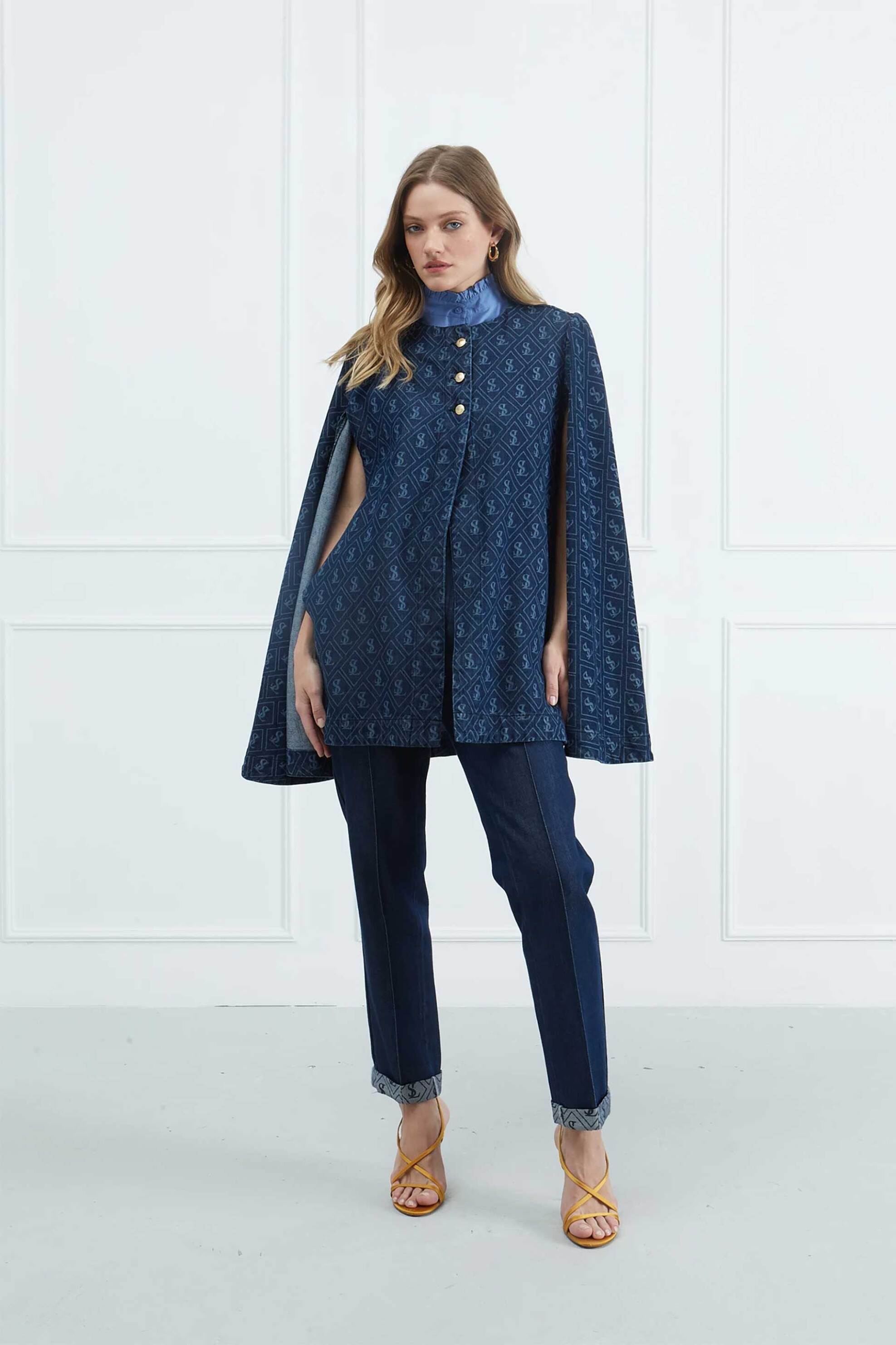 Sarah Lawrence γυναικεία κάπα denim με τύπωμα - 261-1501 Denim Blue φωτογραφία