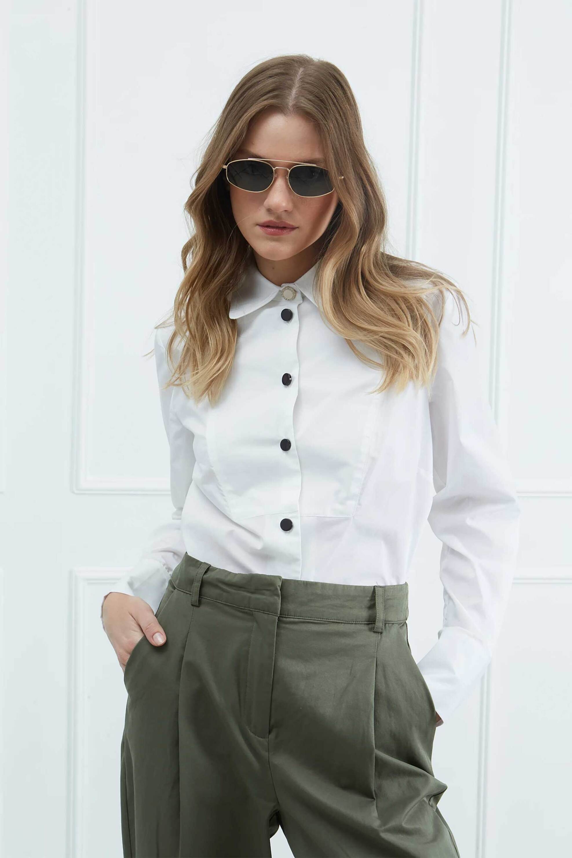 Sarah Lawrence γυναικείο πουκάμισο με μαύρα κουμπιά - 261-0605 Λευκό