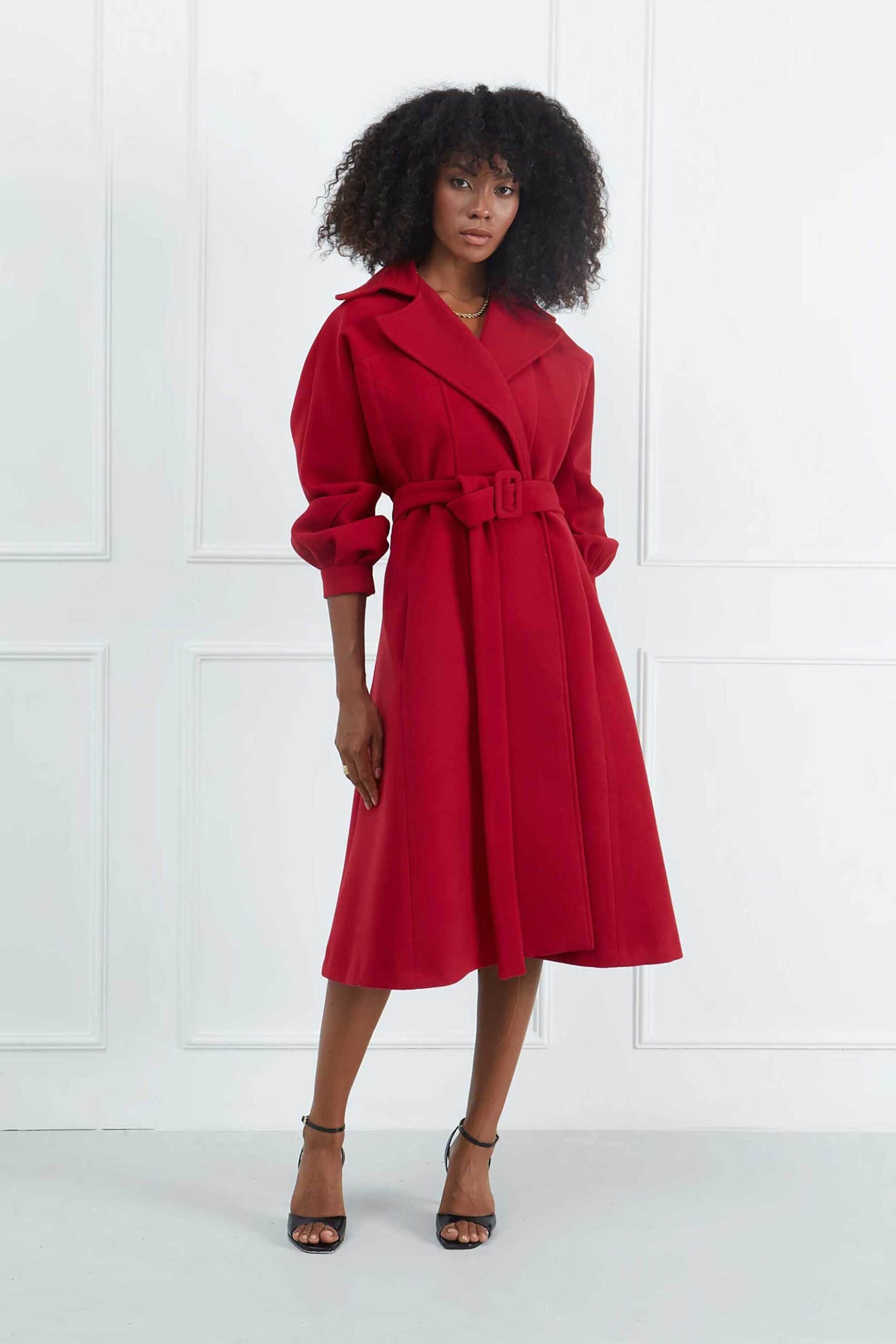 Sarah Lawrence γυναικείο παλτό με zώνη - 161-1205 Κόκκινο