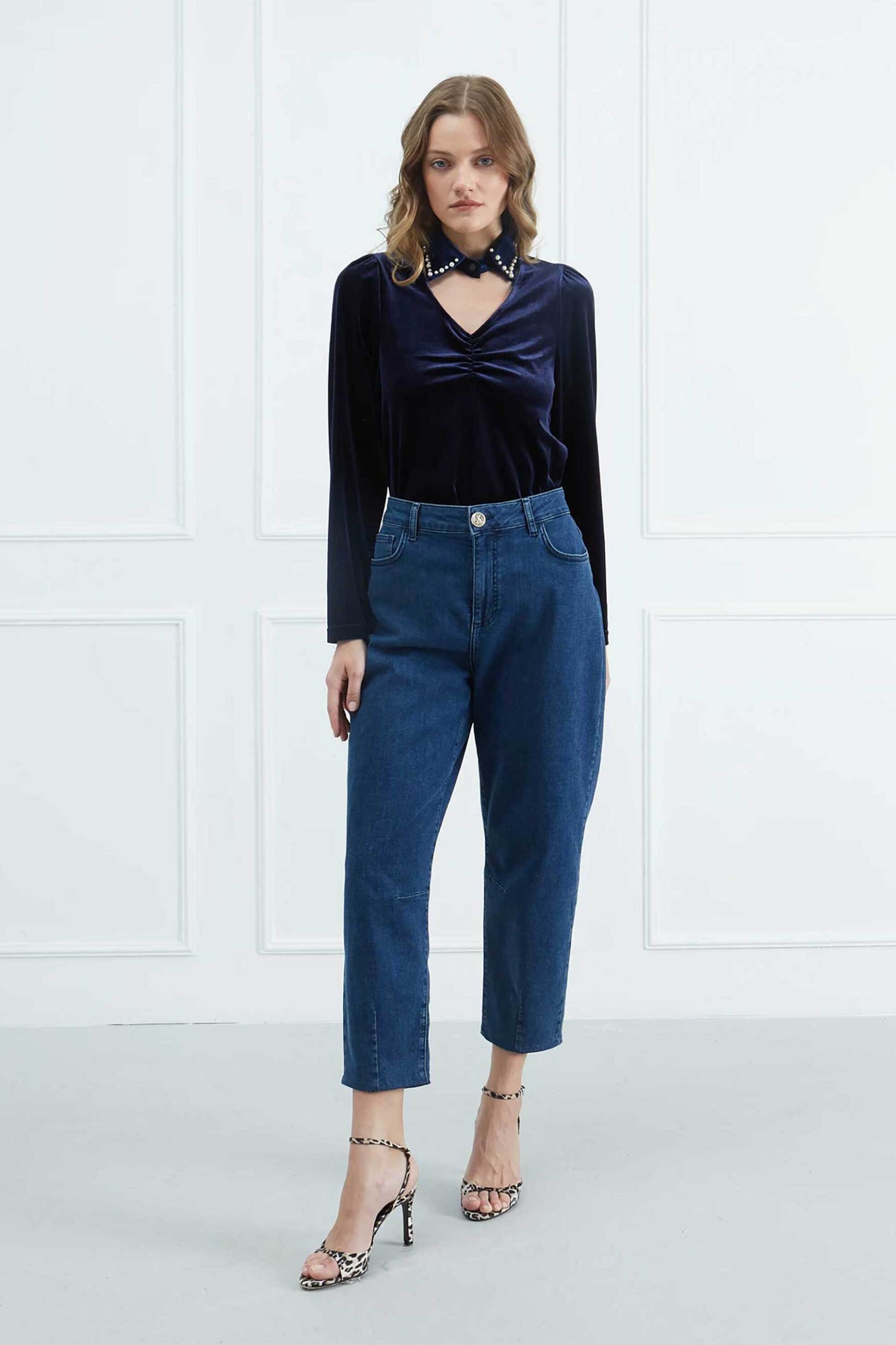 Sarah Lawrence γυναικείο τζιν παντελόνι Barrel - 261-0221 Denim Blue