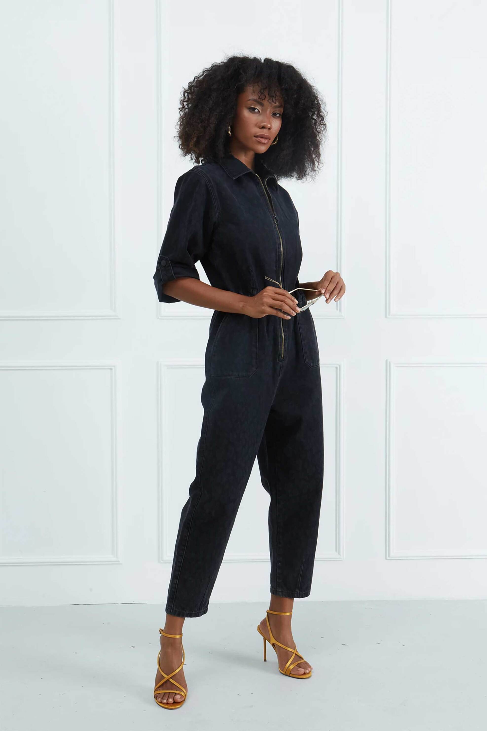 SARAH LAWRENCE JEANS Sarah Lawrence γυναικεία denim ολόσωμη φόρμα με animal print - 261-1603 Μαύρο