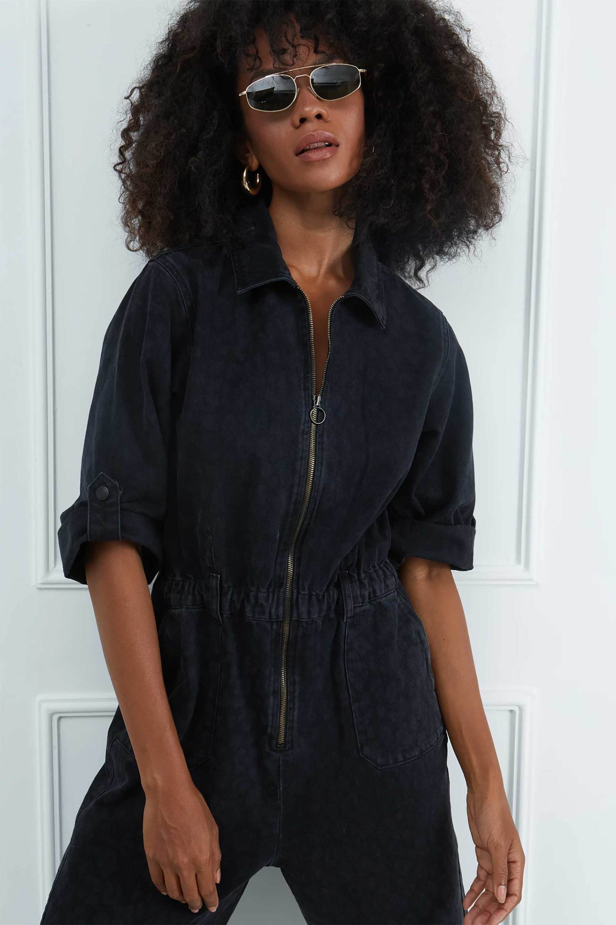 Sarah Lawrence γυναικεία denim ολόσωμη φόρμα με animal print - 261-1603 Μαύρο φωτογραφία