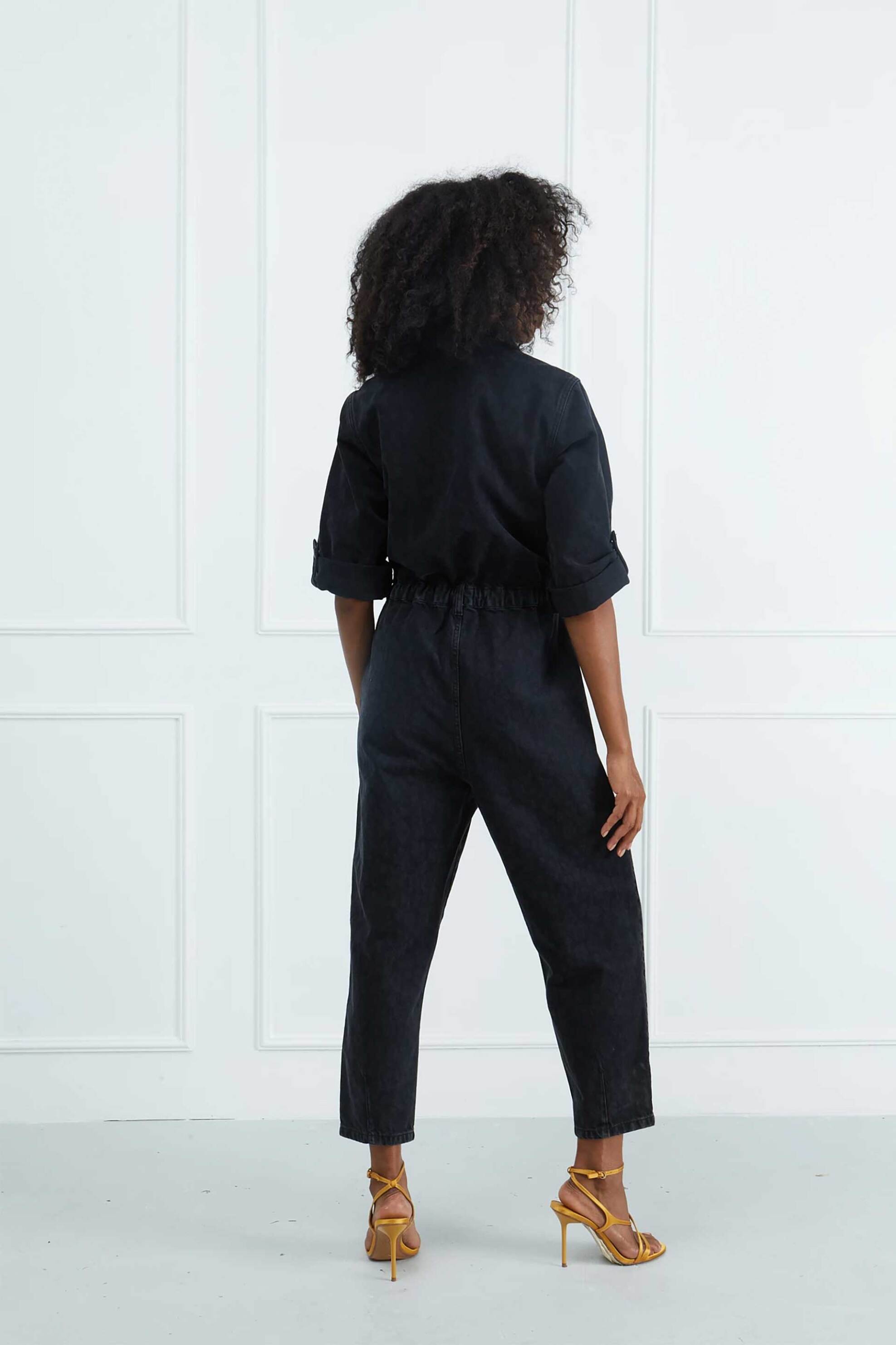 Sarah Lawrence γυναικεία denim ολόσωμη φόρμα με animal print - 261-1603 Μαύρο φωτογραφία