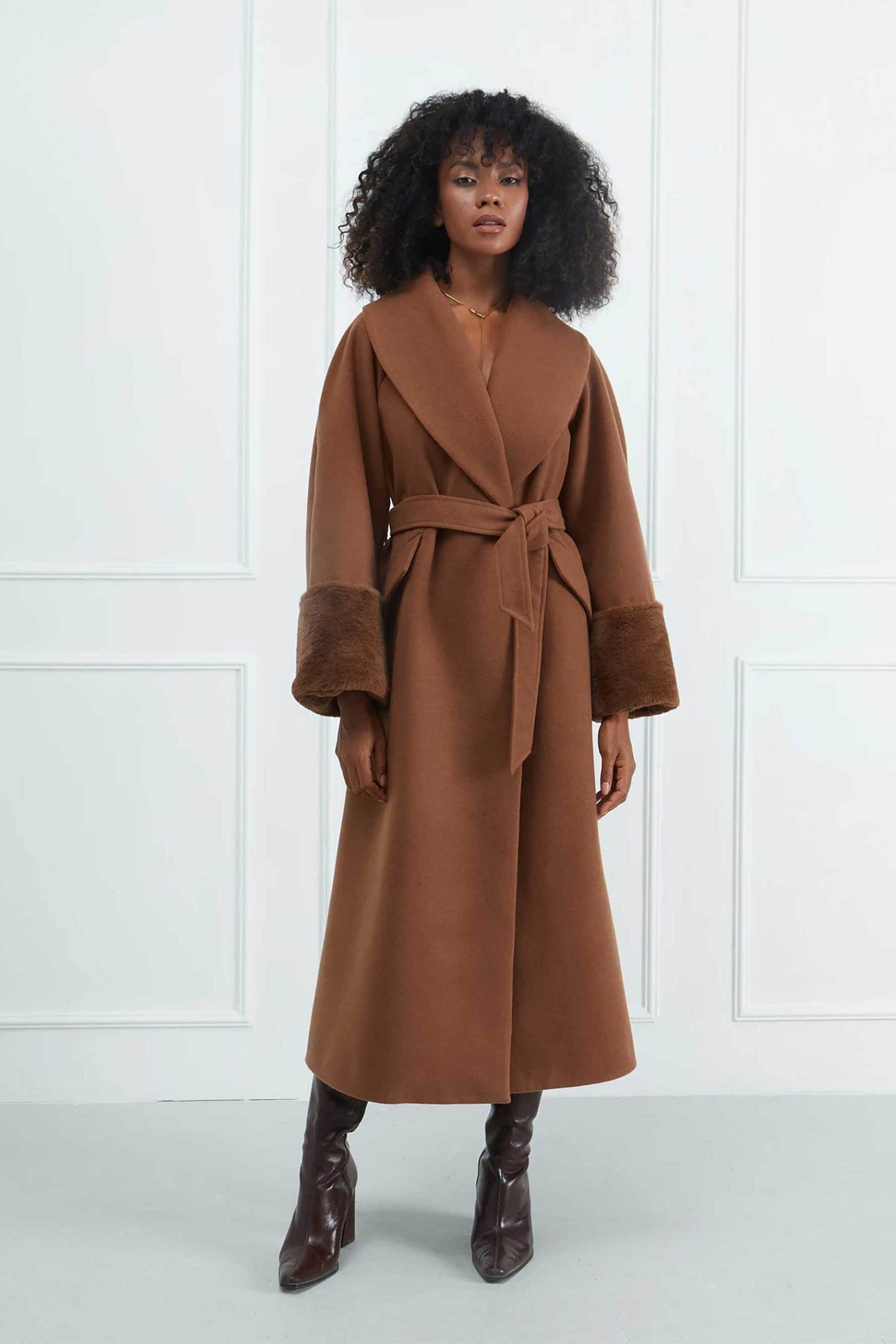 Sarah Lawrence γυναικείο παλτό με faux γούνα - 161-1204 Καφέ