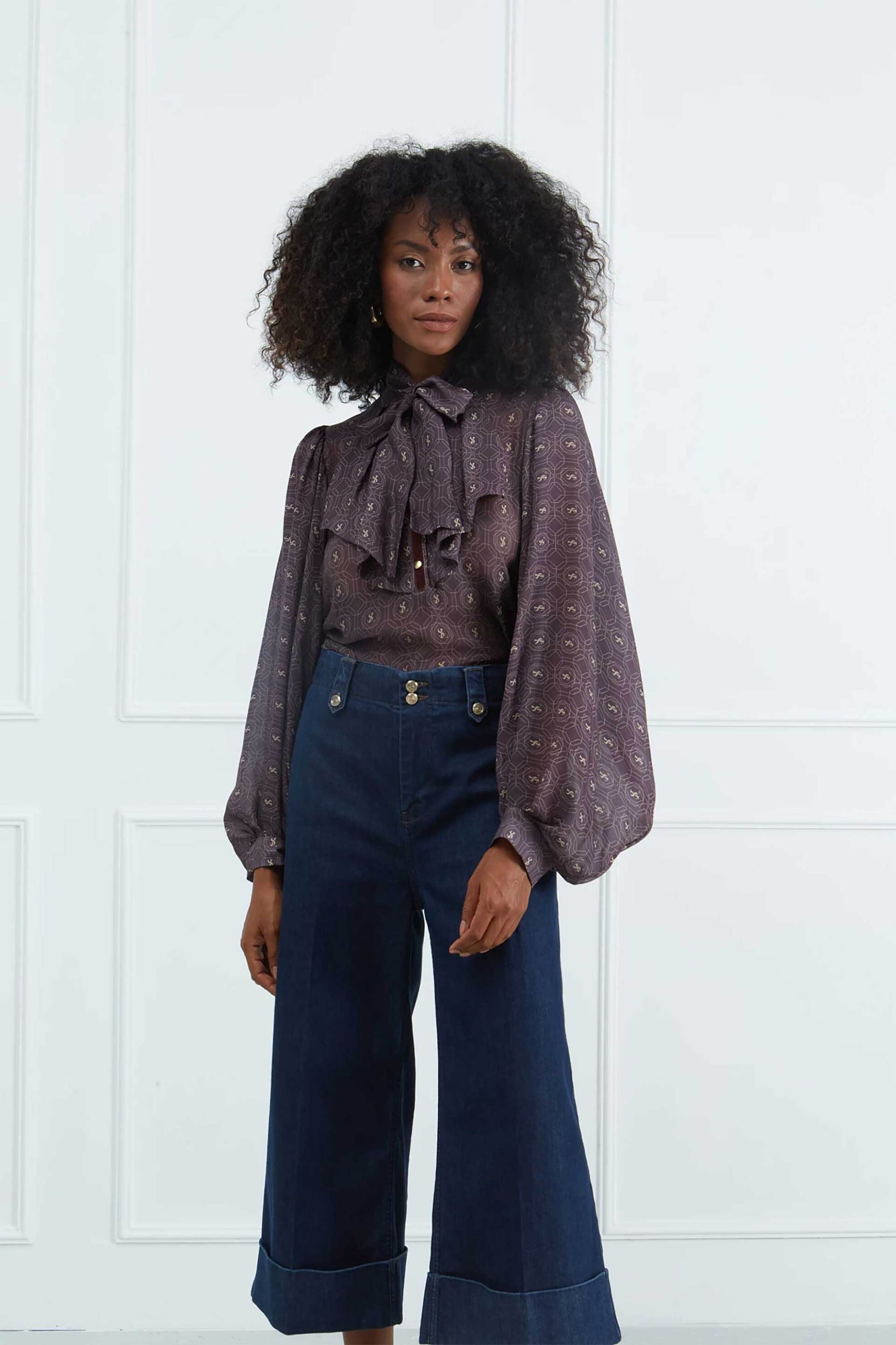 Sarah Lawrence γυναικεία μπλούζα με βολάν και εμπριμέ σχέδιο - 161-0712 Βυσσινί