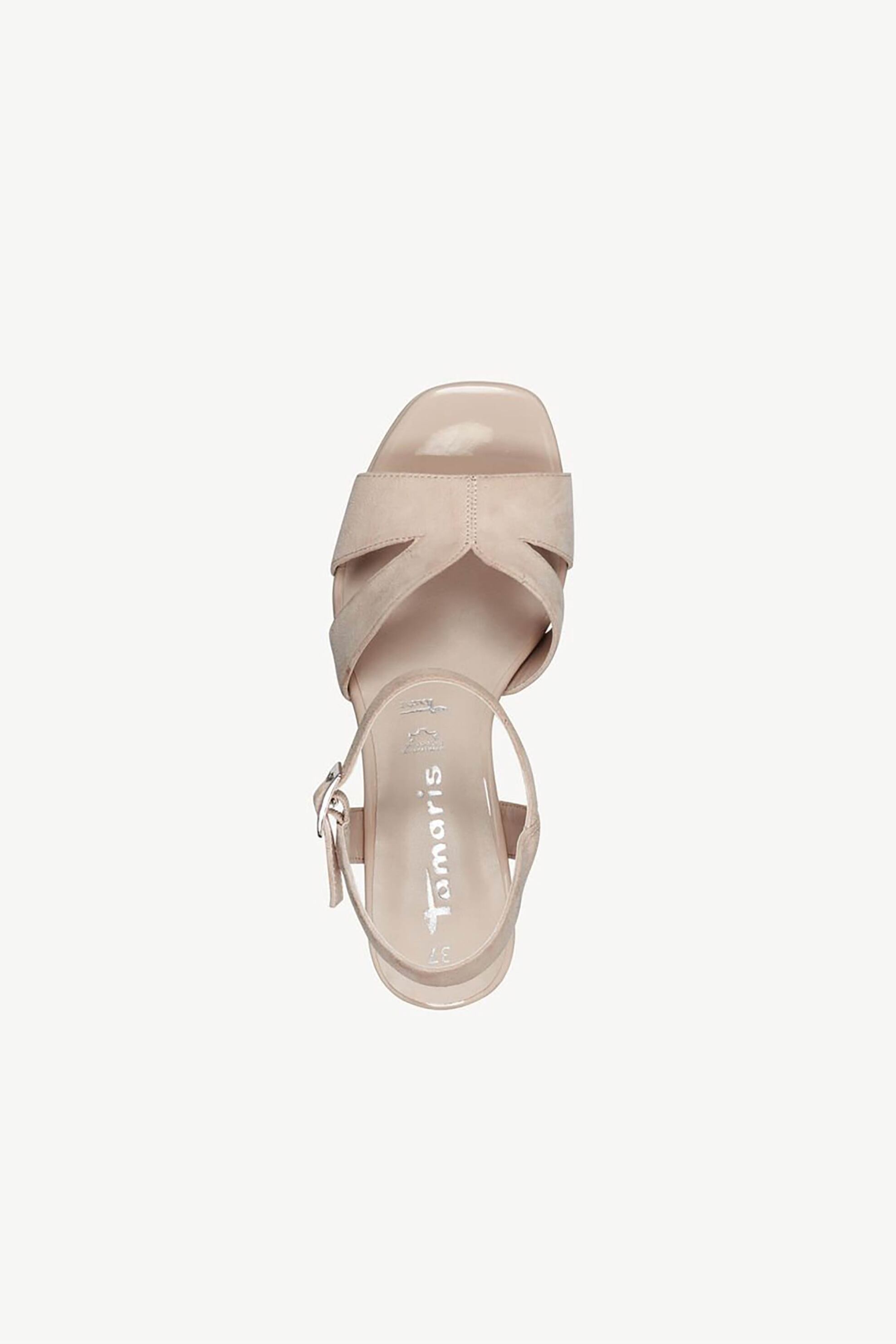 Tamaris Γυνακεία Suede Πέδιλα με Χοντρό Τακούνι - 1-28309-42 Μπεζ