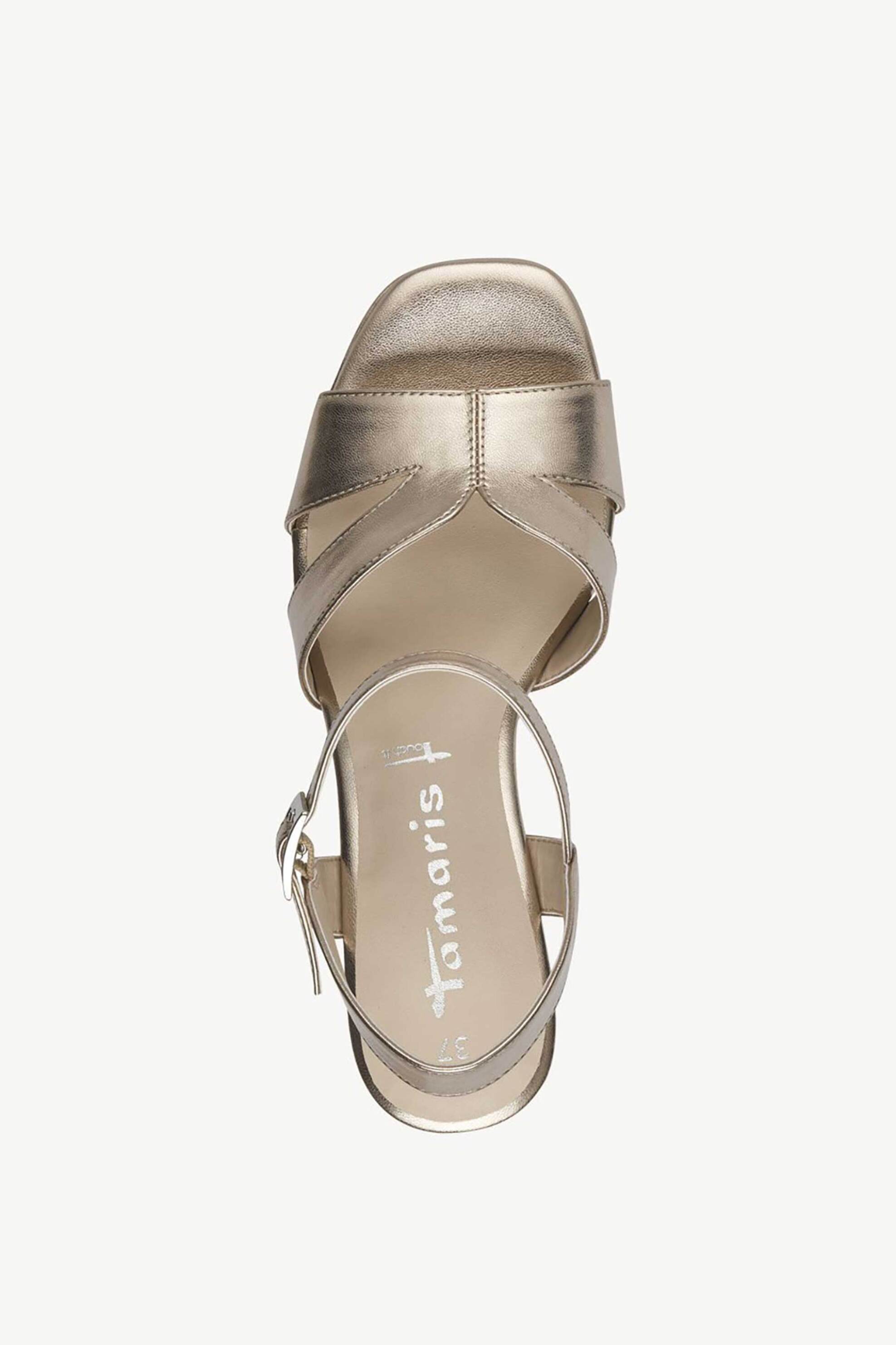 Tamaris γυνακεία μεταλλιζέ πέδιλα με χοντρό τακούνι - 1-28349-42 Χρυσό φωτογραφία