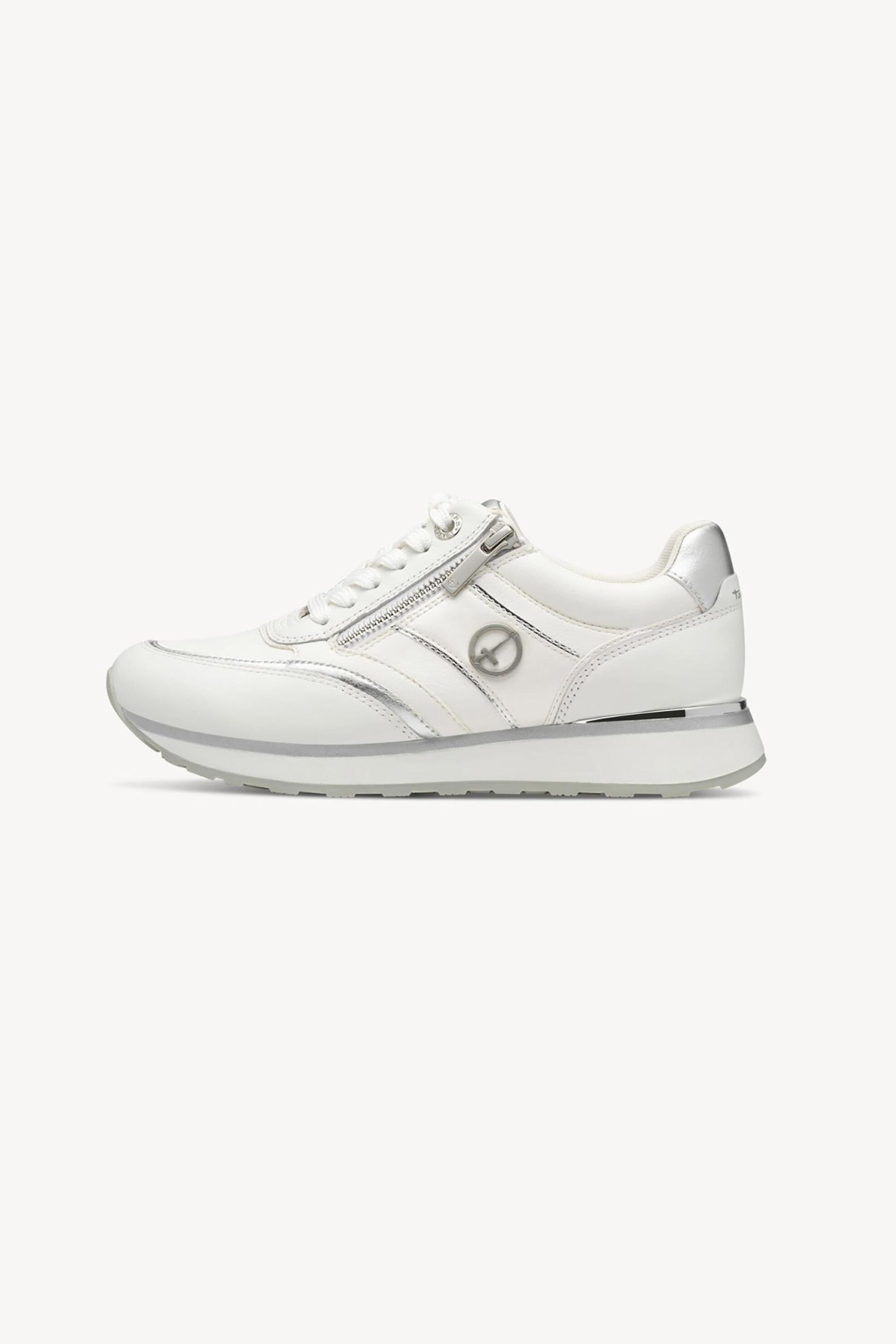 Tamaris γυναικεία sneakers με διακοσμητικό φερμουάρ και μεταλλικό μονόγραμμα - 1-23726-43 Λευκό