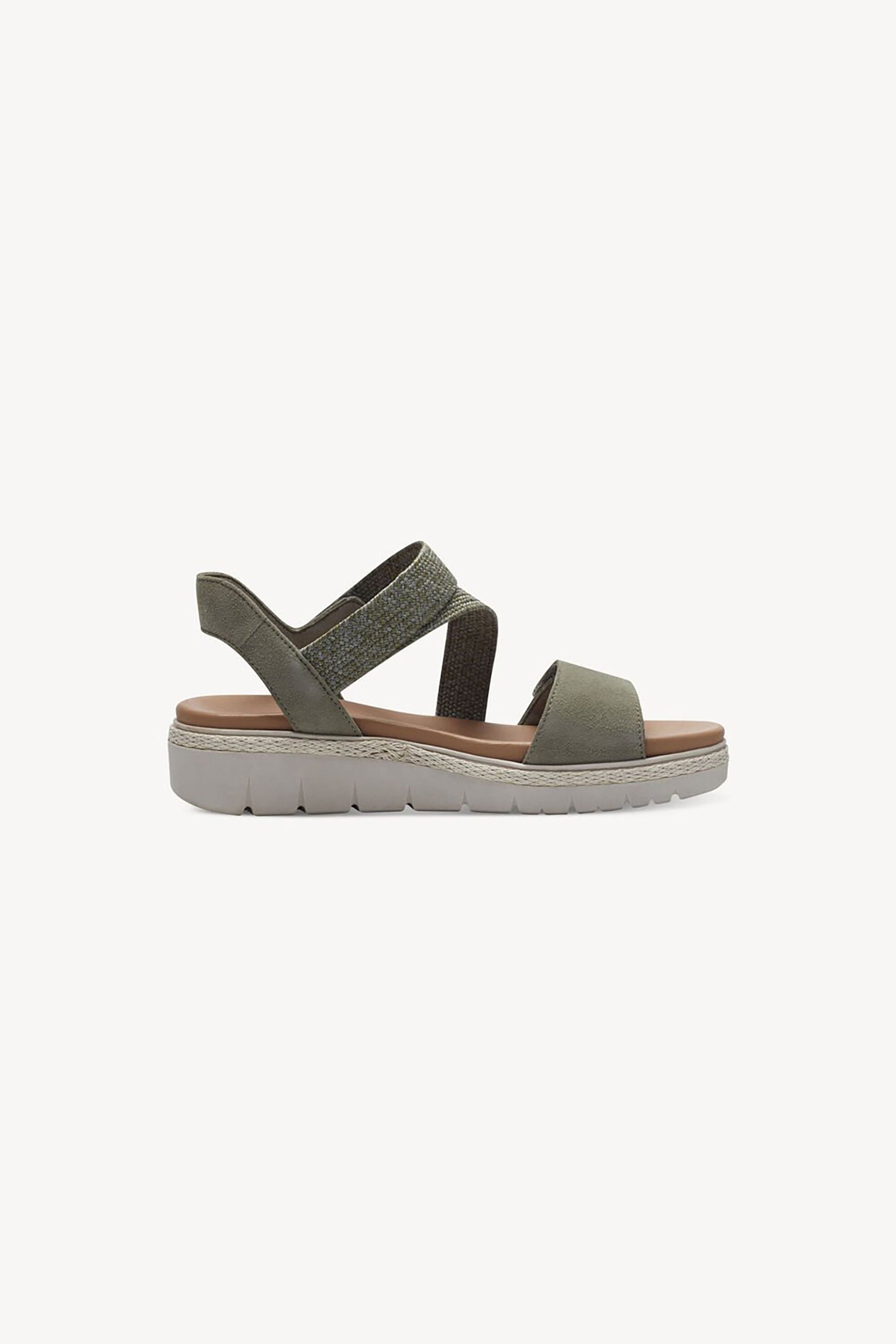 TAMARIS Tamaris γυναικεία δερμάτινα σανδάλια με velcro και στρας - 1-28241-42 Χακί