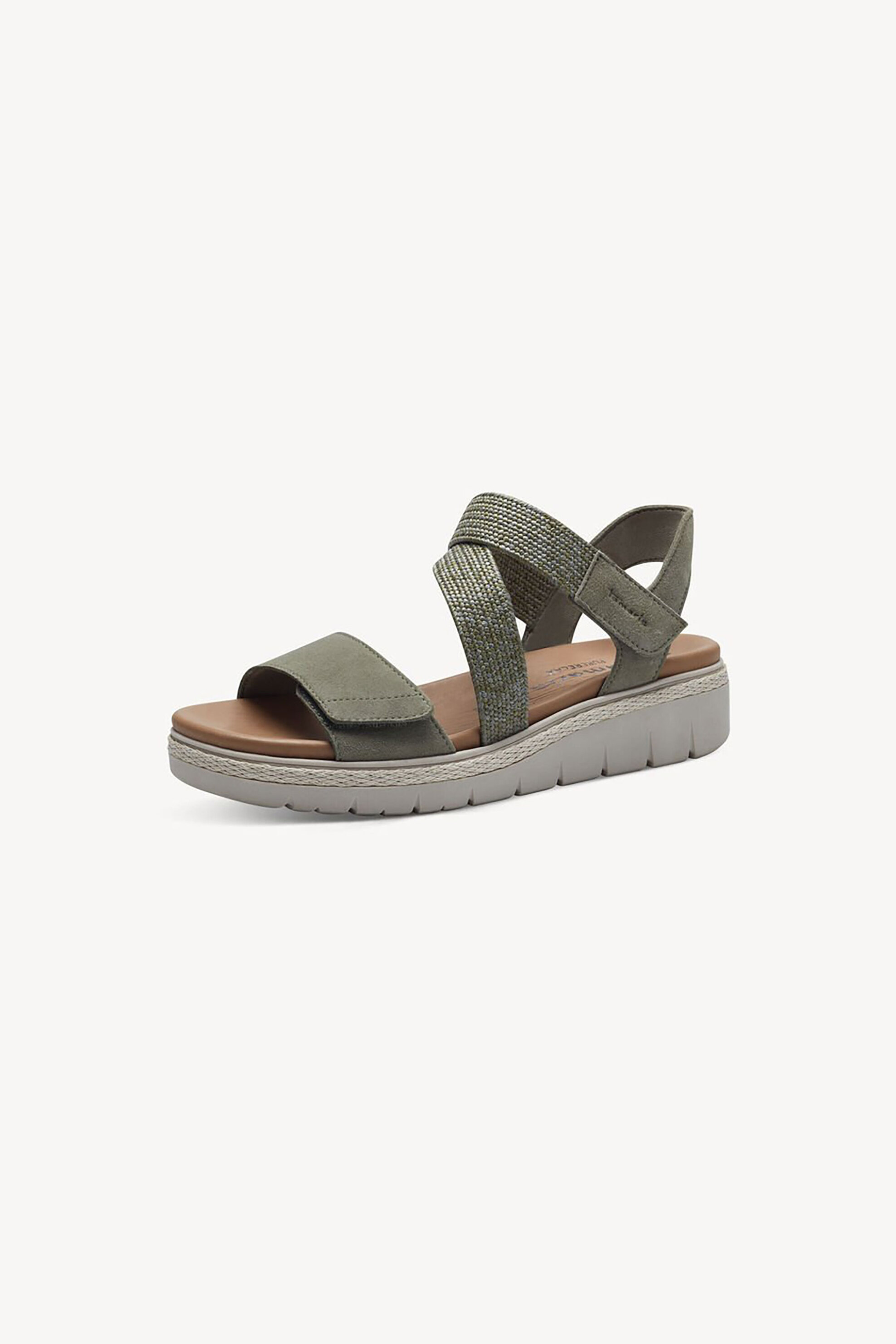 Tamaris γυναικεία δερμάτινα σανδάλια με velcro και στρας - 1-28241-42 Χακί φωτογραφία