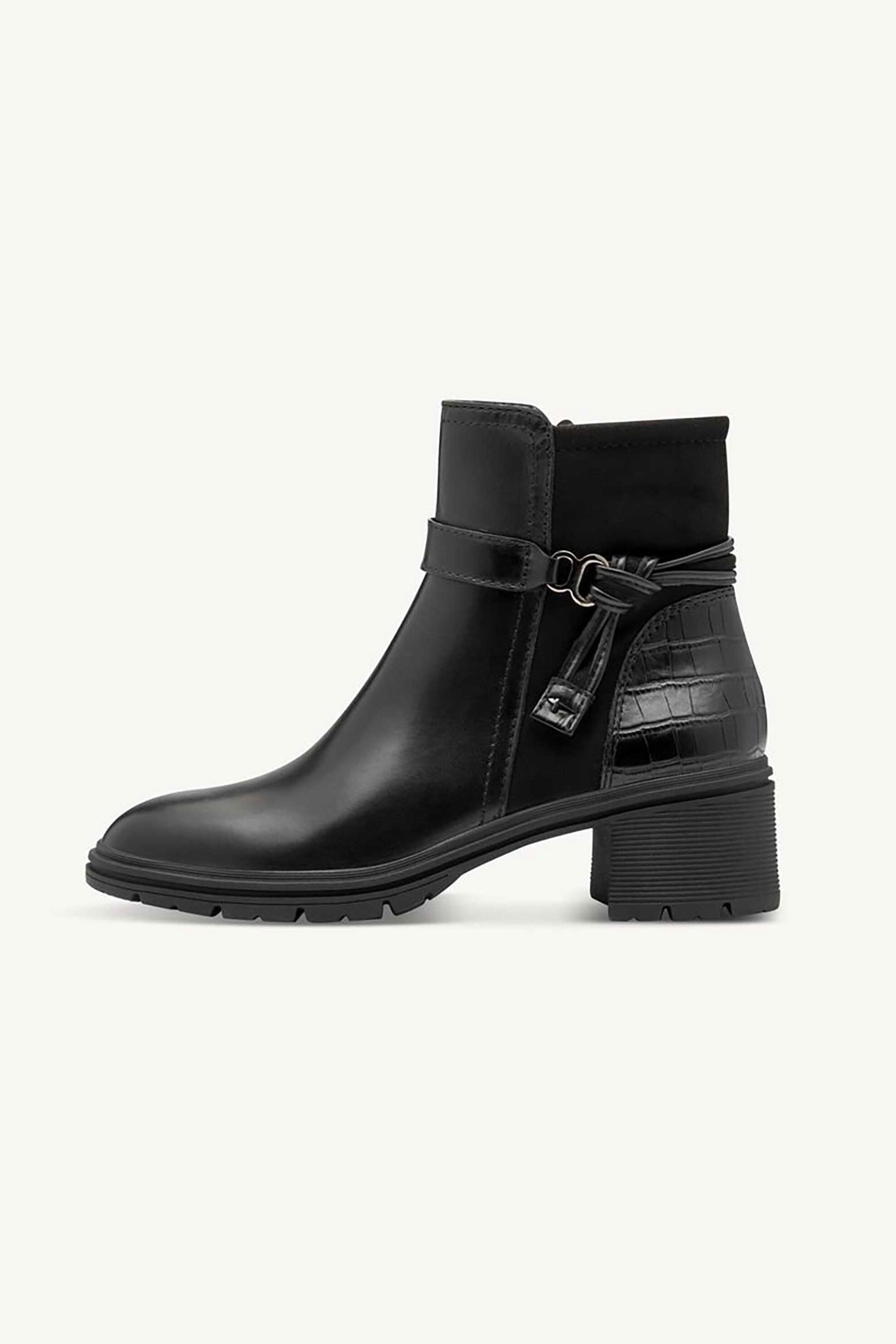 Tamaris γυναικεία δερμάτινα μποτάκια με λουράκι - 1-25823-45 Μαύρο