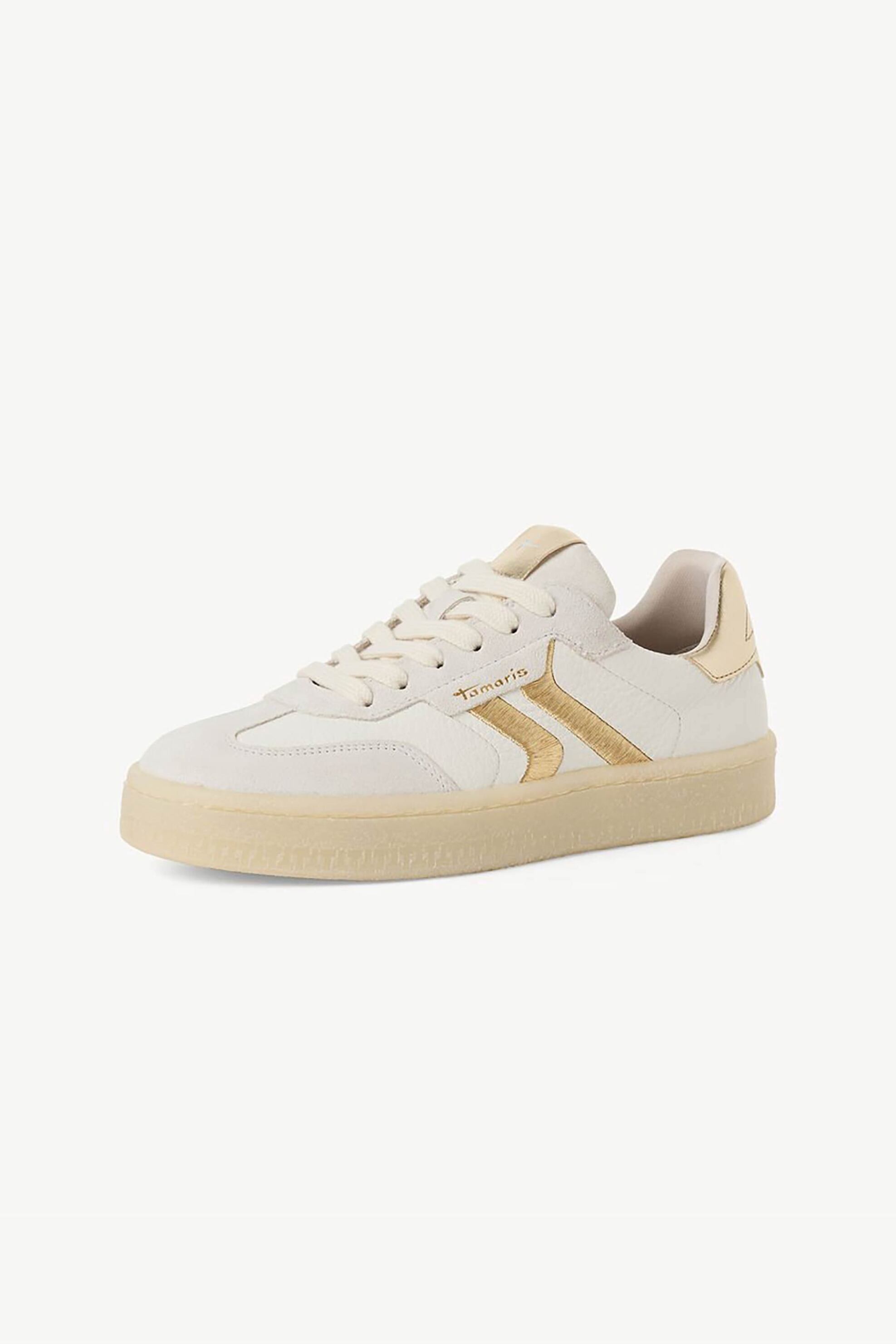 Tamaris γυναικεία sneakers μονόχρωμα με χρυσές λεπτομέρειες - 1-23723-44 Λευκό φωτογραφία