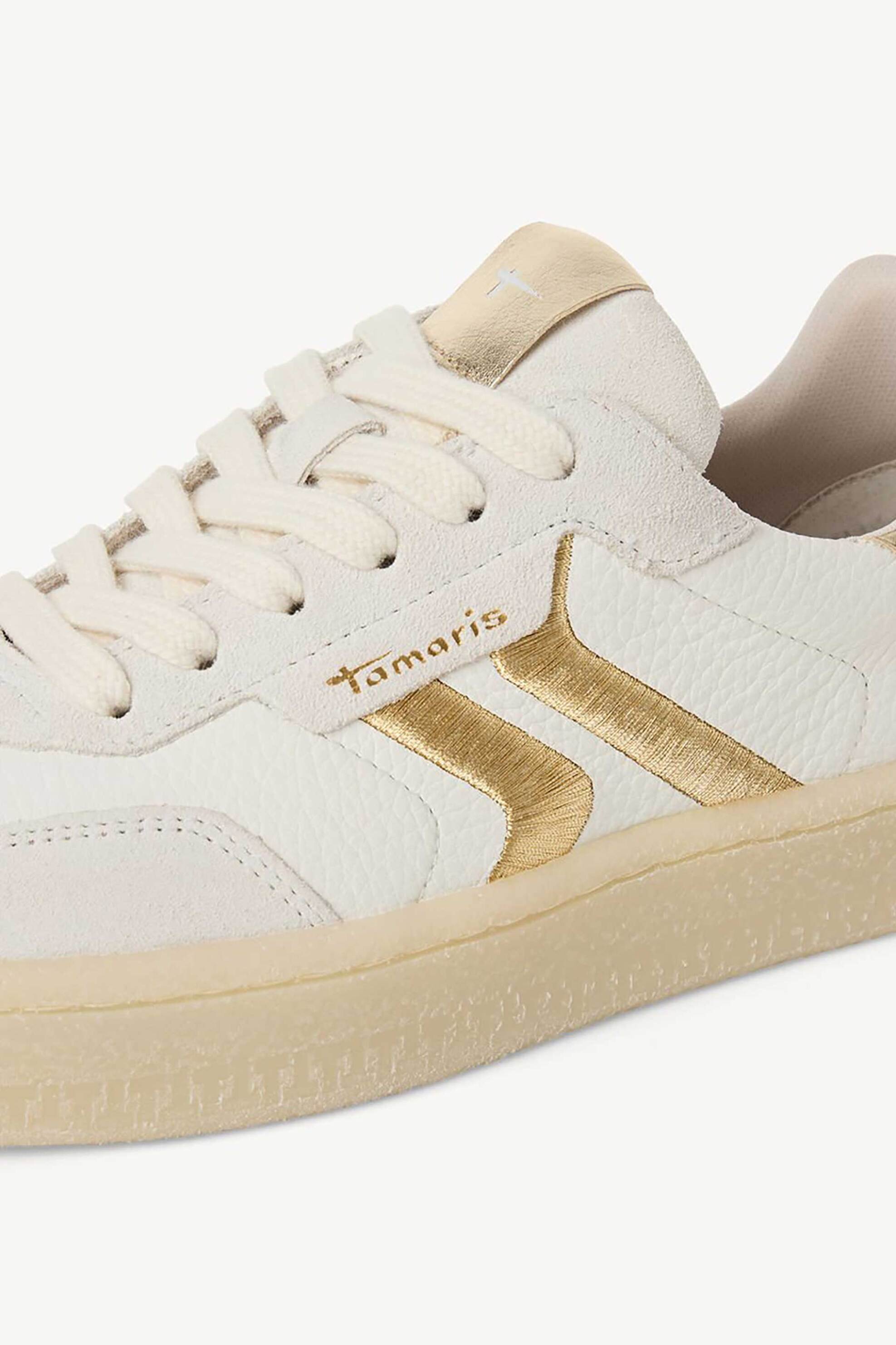 Tamaris γυναικεία sneakers μονόχρωμα με χρυσές λεπτομέρειες - 1-23723-44 Λευκό φωτογραφία