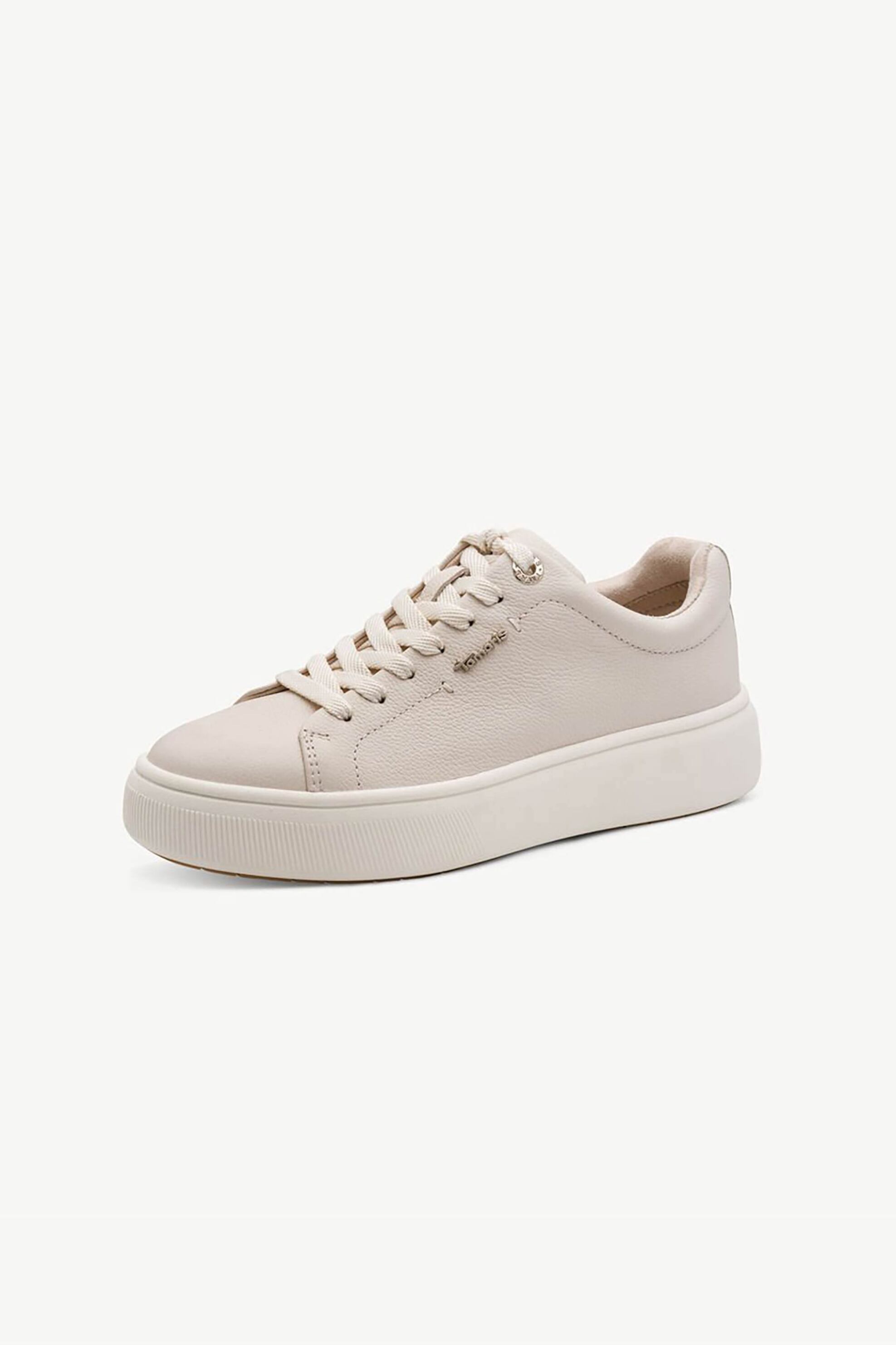 Tamaris γυναικεία δερμάτινα sneakers μονόχρωμα - 1-23736-42 Μπεζ