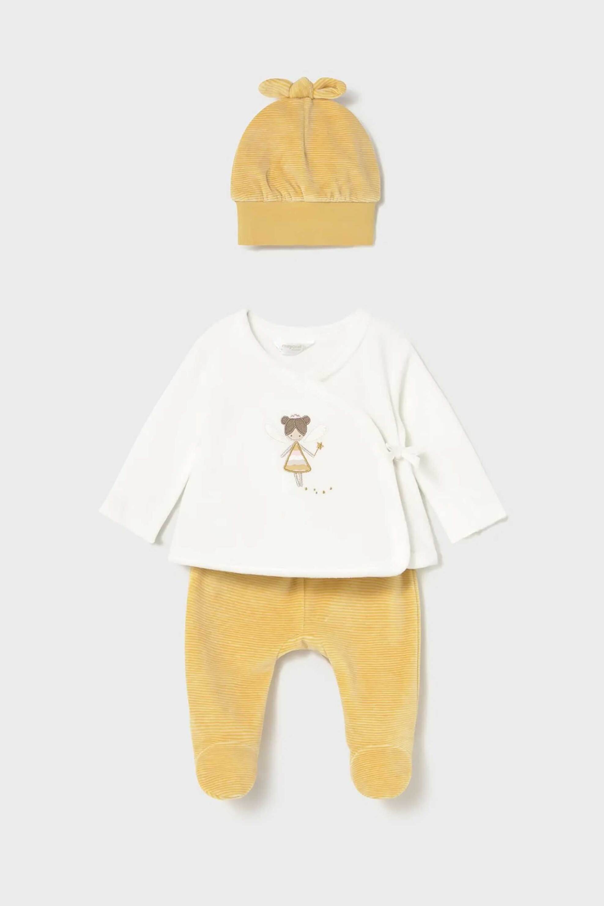 Mayoral βρεφικό σετ μπλούζα παντελόνι και σκούφο (3 τεμάχια) - 2559-W26 Κίτρινο