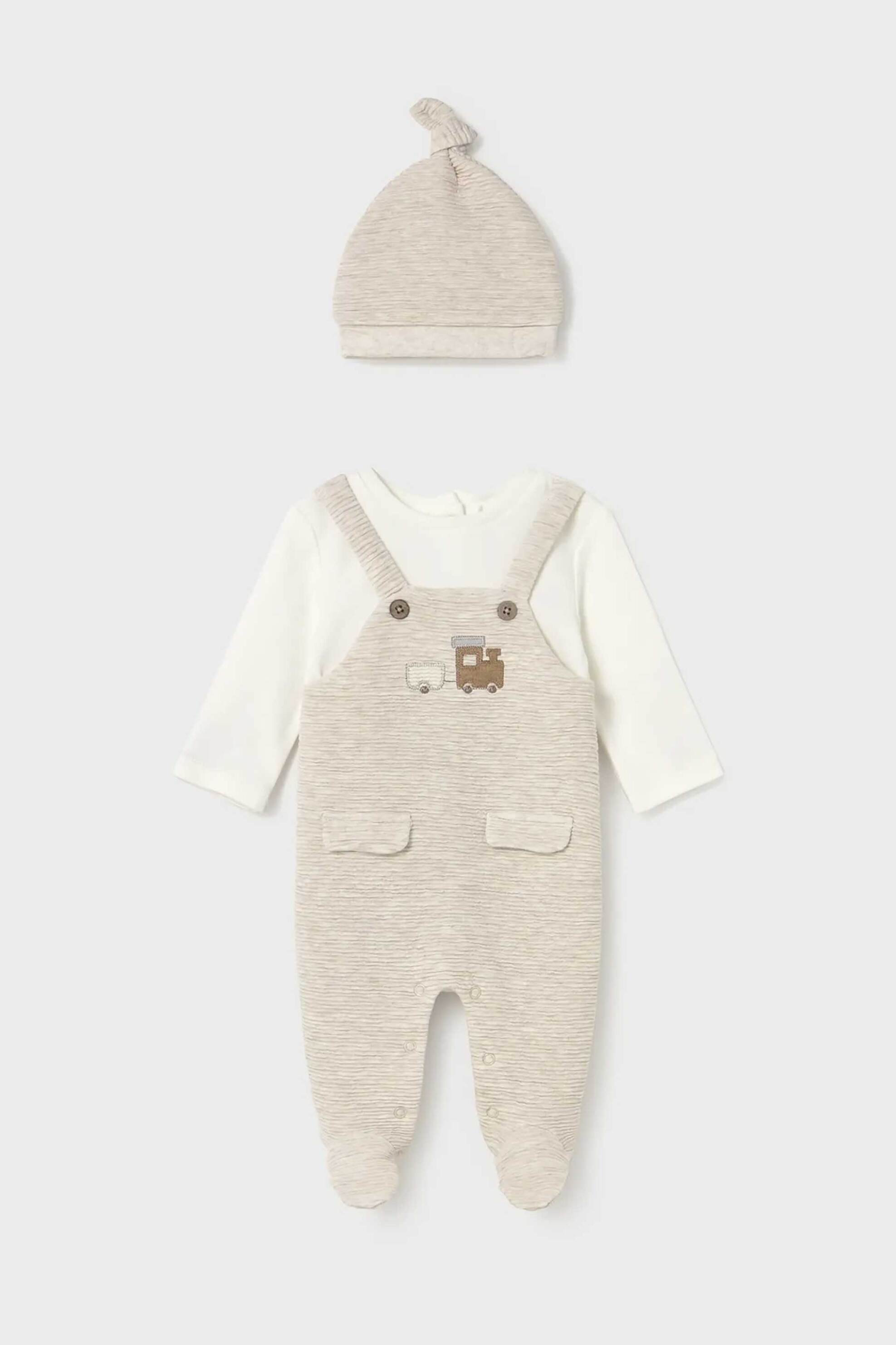 Mayoral βρεφικό σετ μπλούζα σαλοπέτα με all-over print και σκούφο (2 τεμάχια) - 2609-W26 Λευκό