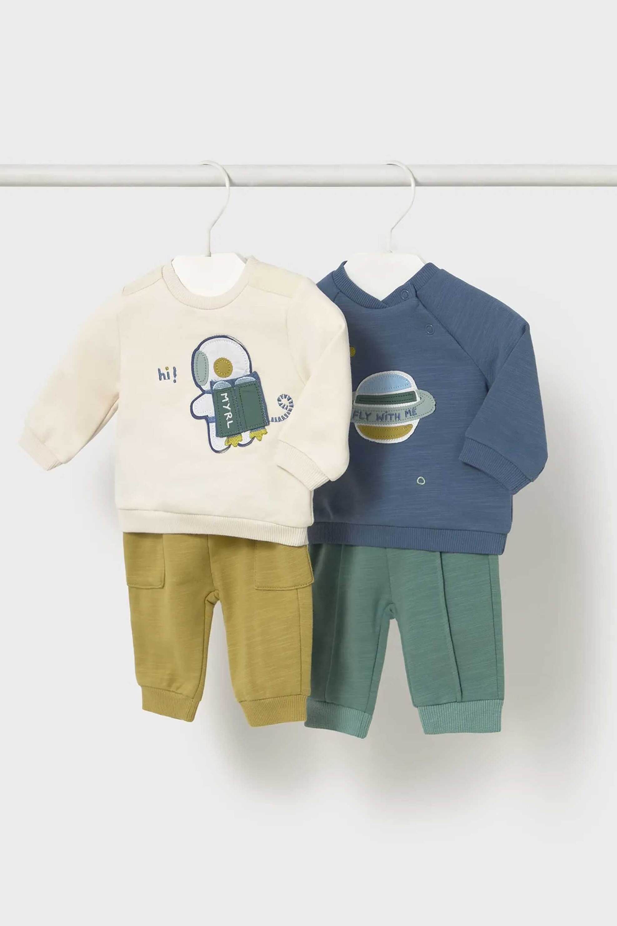 MAYORAL Mayoral 2 βρεφικό σετ με μακρυμάνικες μπλούζες και παντελόνια φόρμας (3 τεμάχια) - 2639-W26 Πράσινο