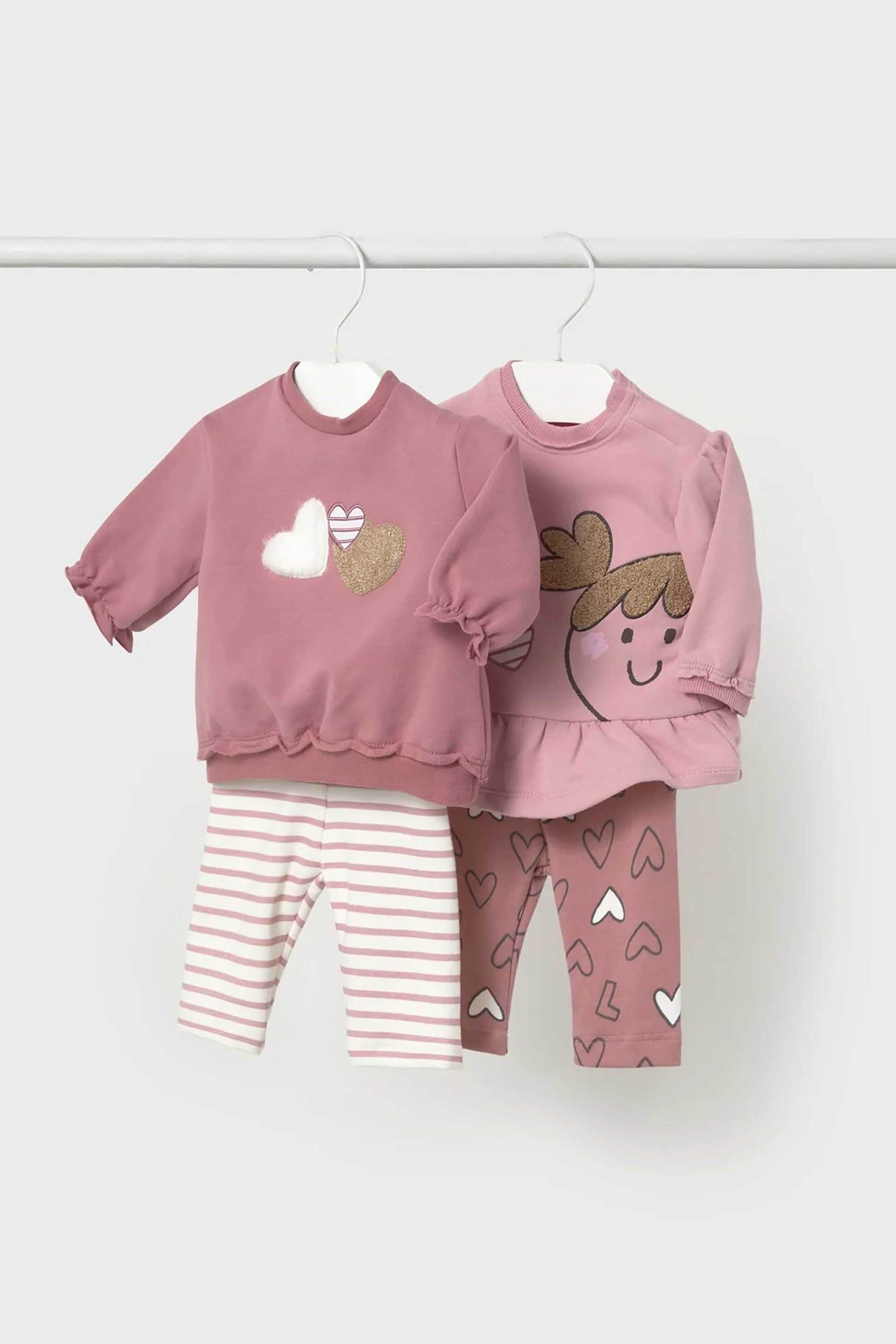 Mayoral 2 βρεφικό σετ με μακρυμάνικες μπλούζες και κολάν (4 τεμάχια) - 2710-W26 Ροζ Ανοιχτό