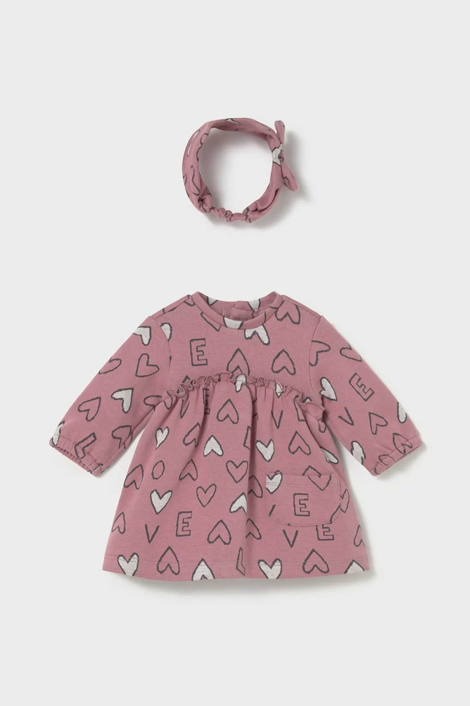 Mayoral βρεφικό σετ φόρεμα με κορδέλα για τα μαλλία (2 τεμάχια) - 2825-W26 Ροζ Ανοιχτό