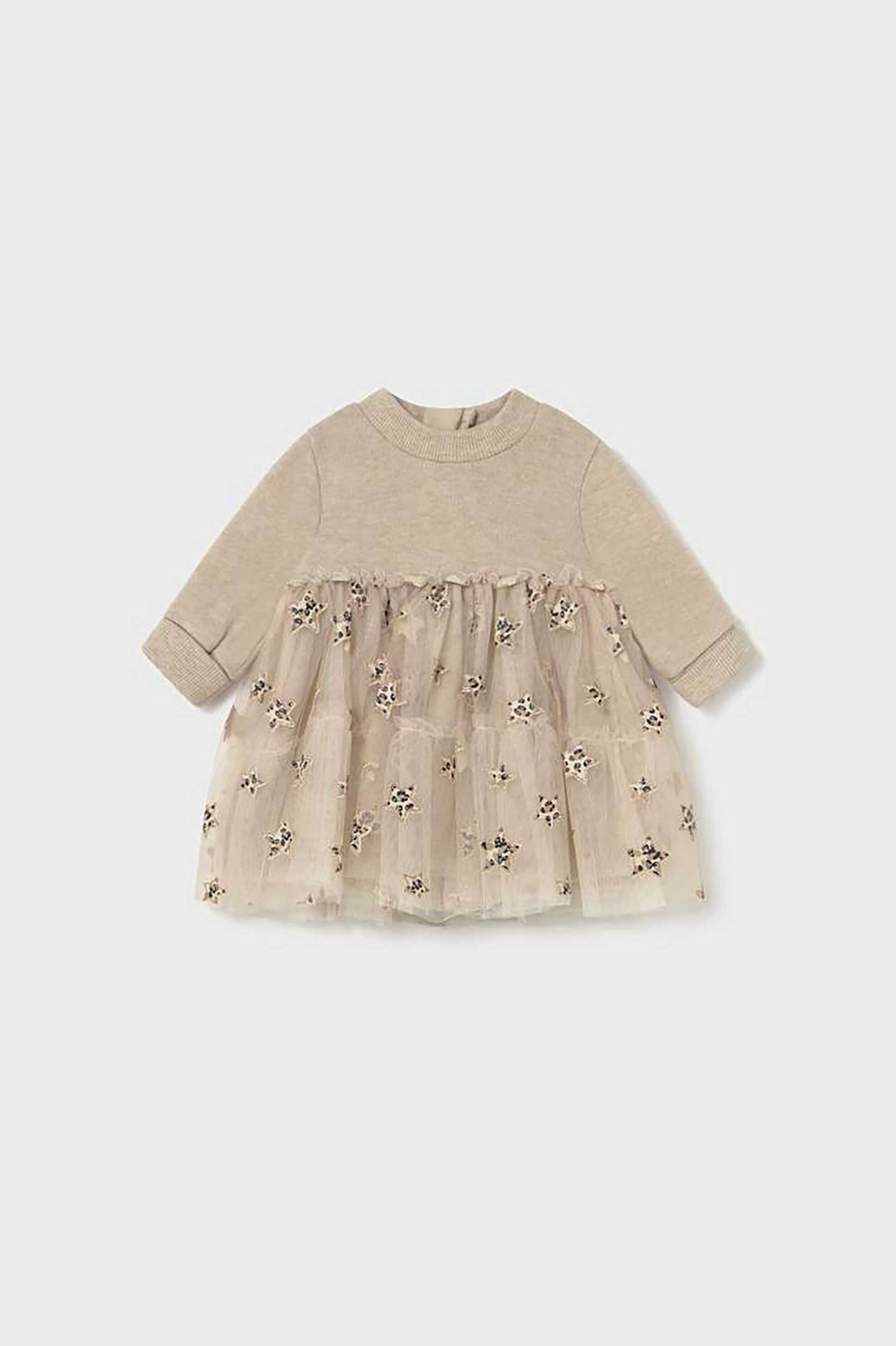 Mayoral βρεφικό φόρεμα με τούλι και all-over print - 2824-W26 Μπεζ