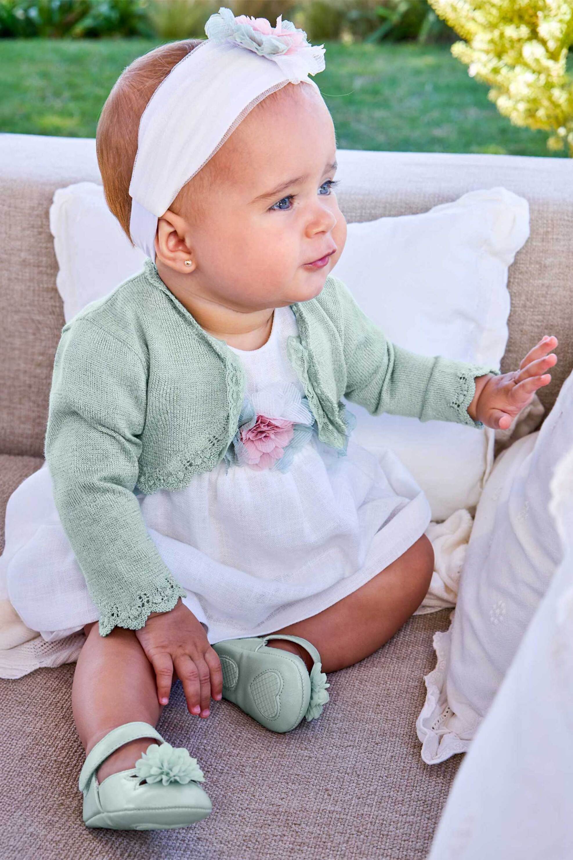 Mayoral βρεφική πλεκτή ζακέτα μπολερό με δαντέλα - 1301-S26 Πράσινο Μέντας