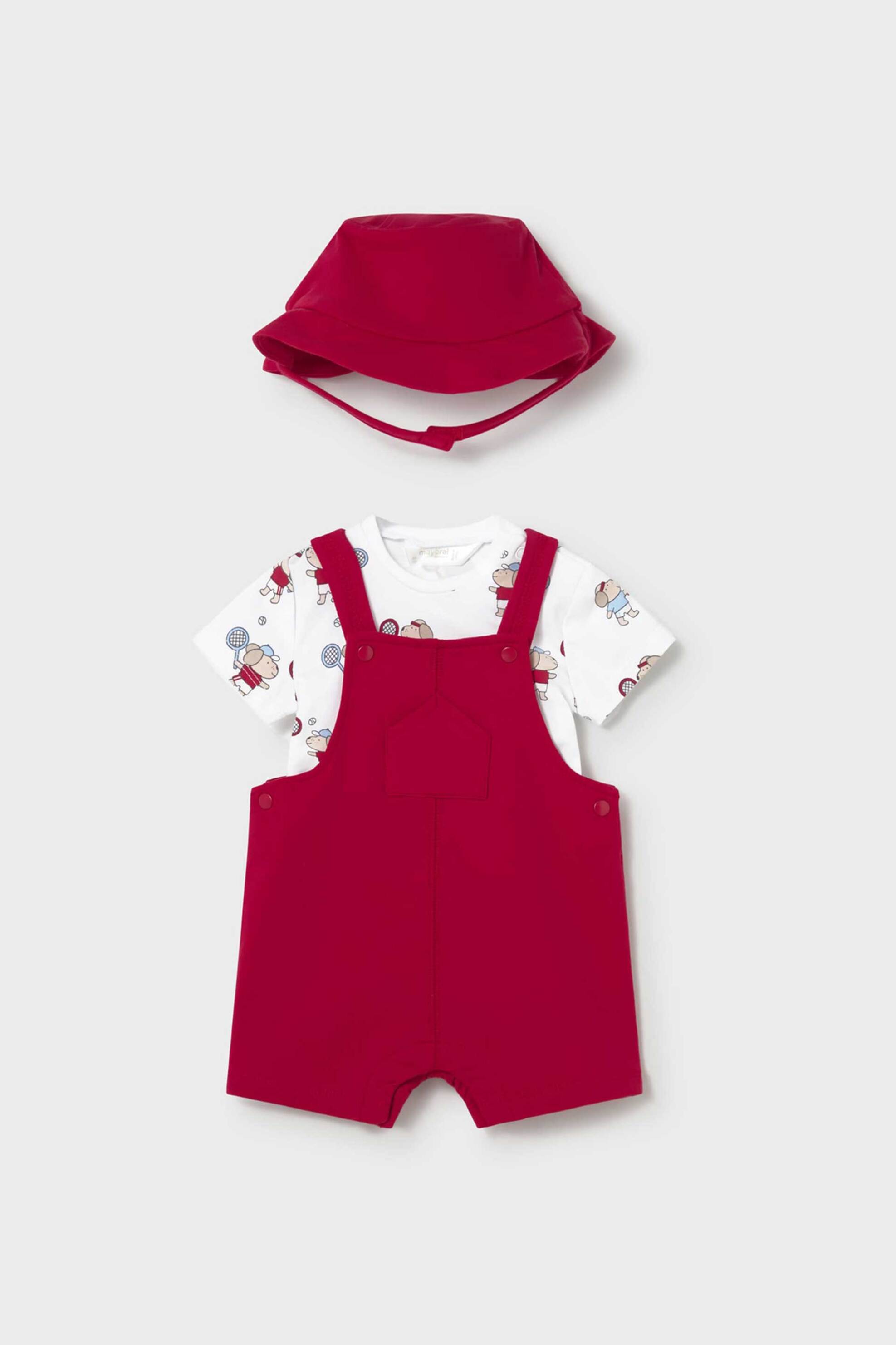 Mayoral βρεφικό σετ σαλοπέτα με Τ-shirt και καπέλο (3 τεμάχια) - 1624-S26 Κόκκινο