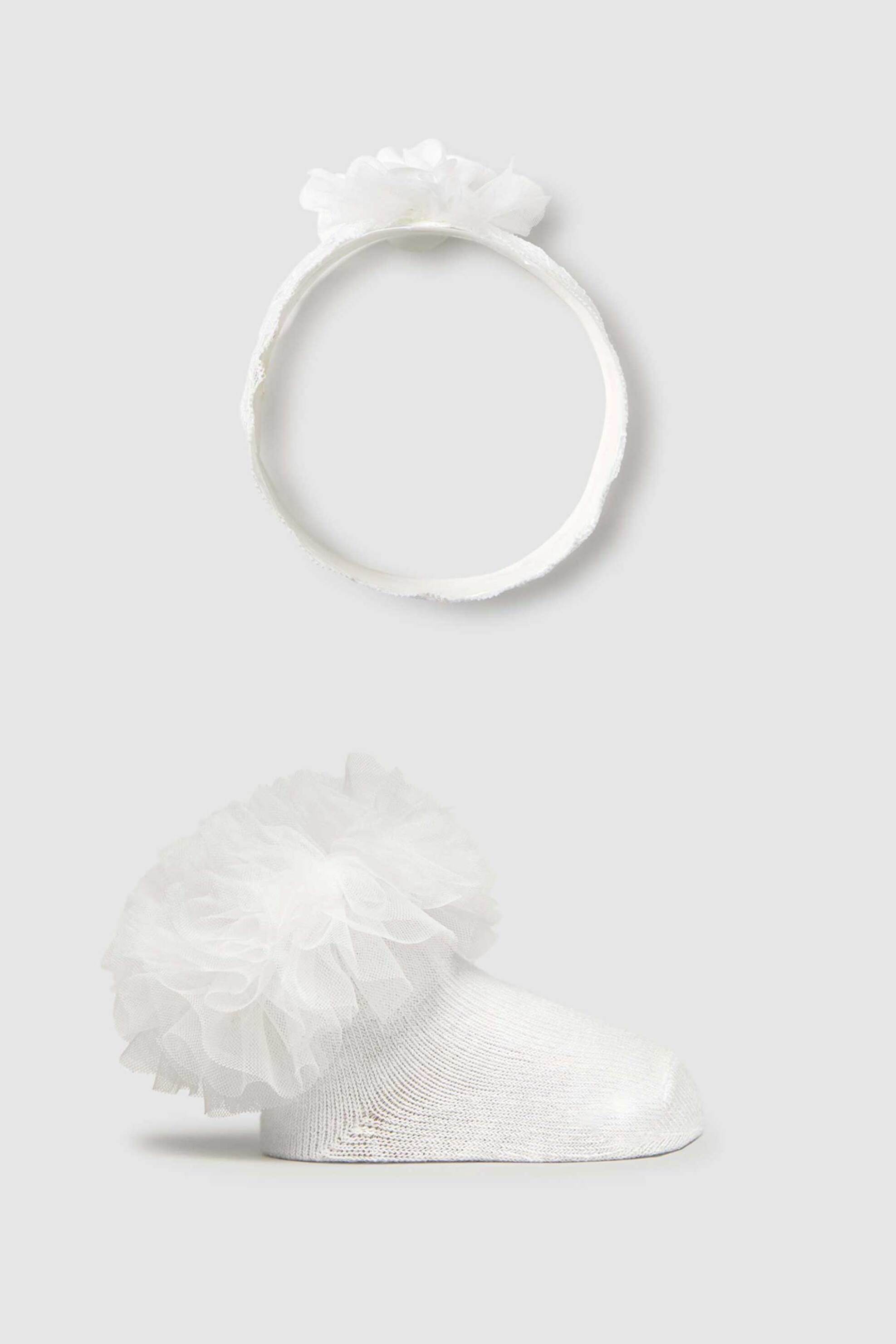 Mayoral βρεφικό σετ καλτσάκια με τούλι και κορδέλα - 9055-S26 Λευκό