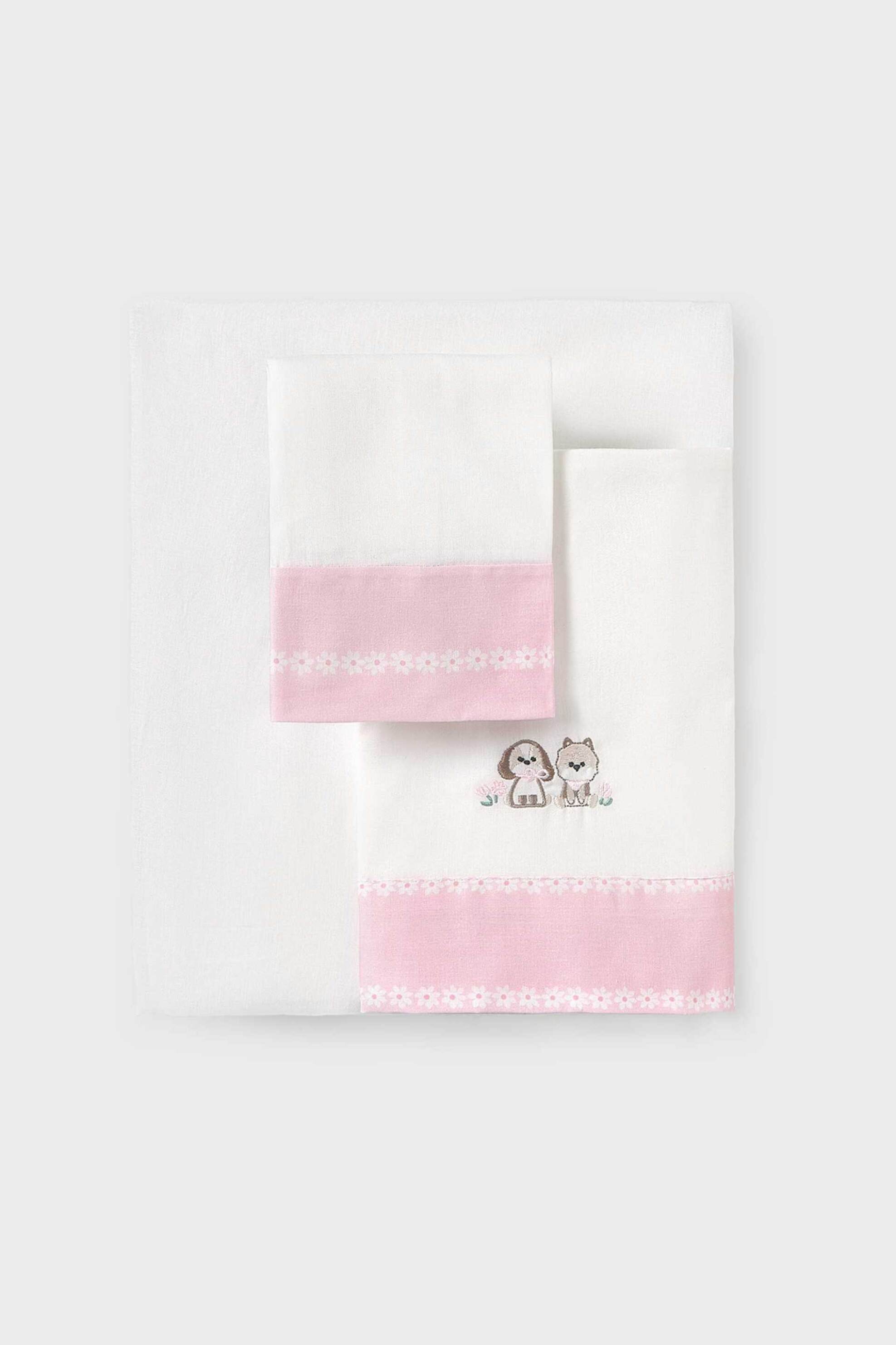 MAYORAL Mayoral σετ βρεφικά σεντόνια με κέντημα (3 τεμάχια) - 9121-S26 Ροζ