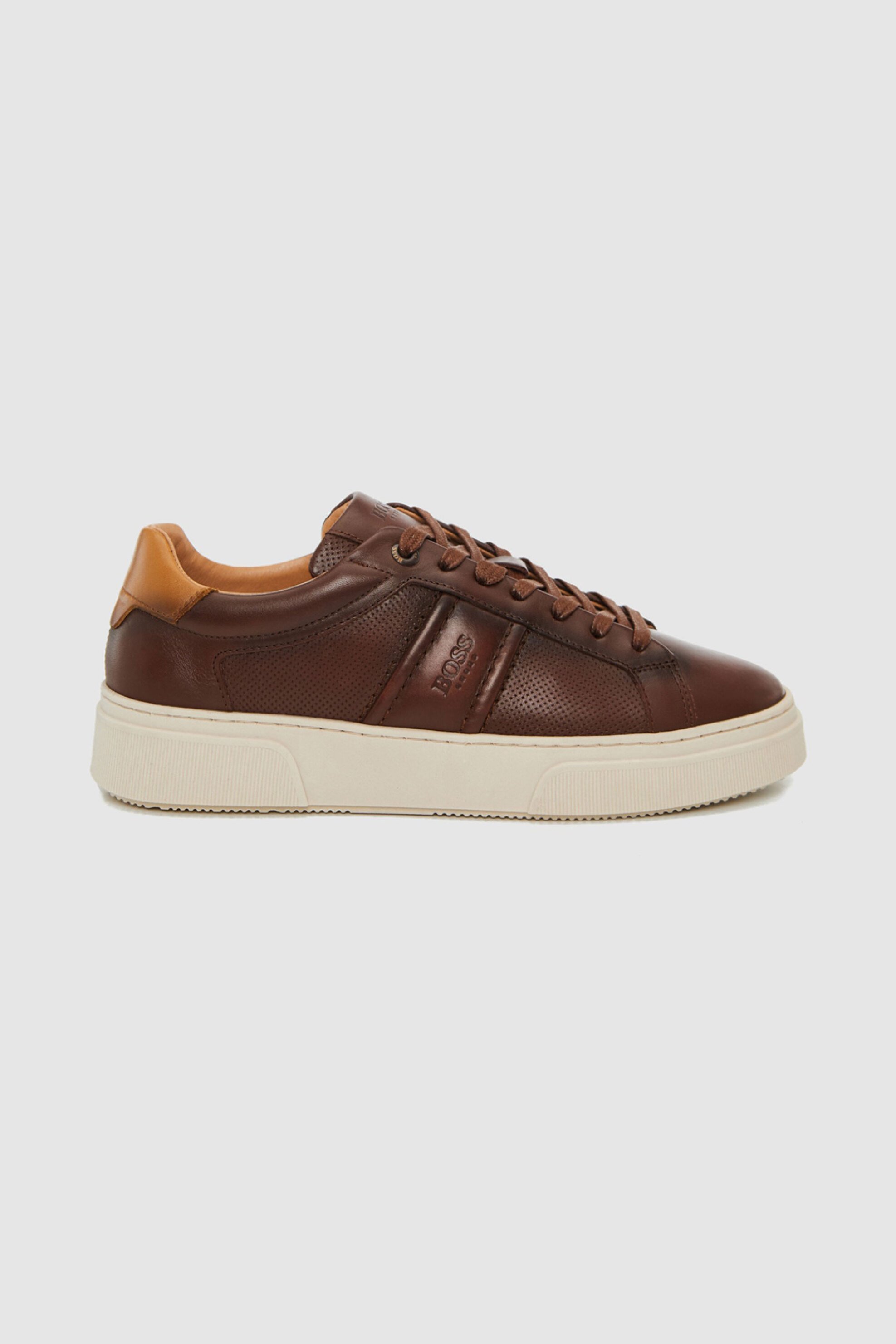 Boss Shoes ανδρικά δερμάτινα sneakers με λογότυπο - BC340 Καφέ