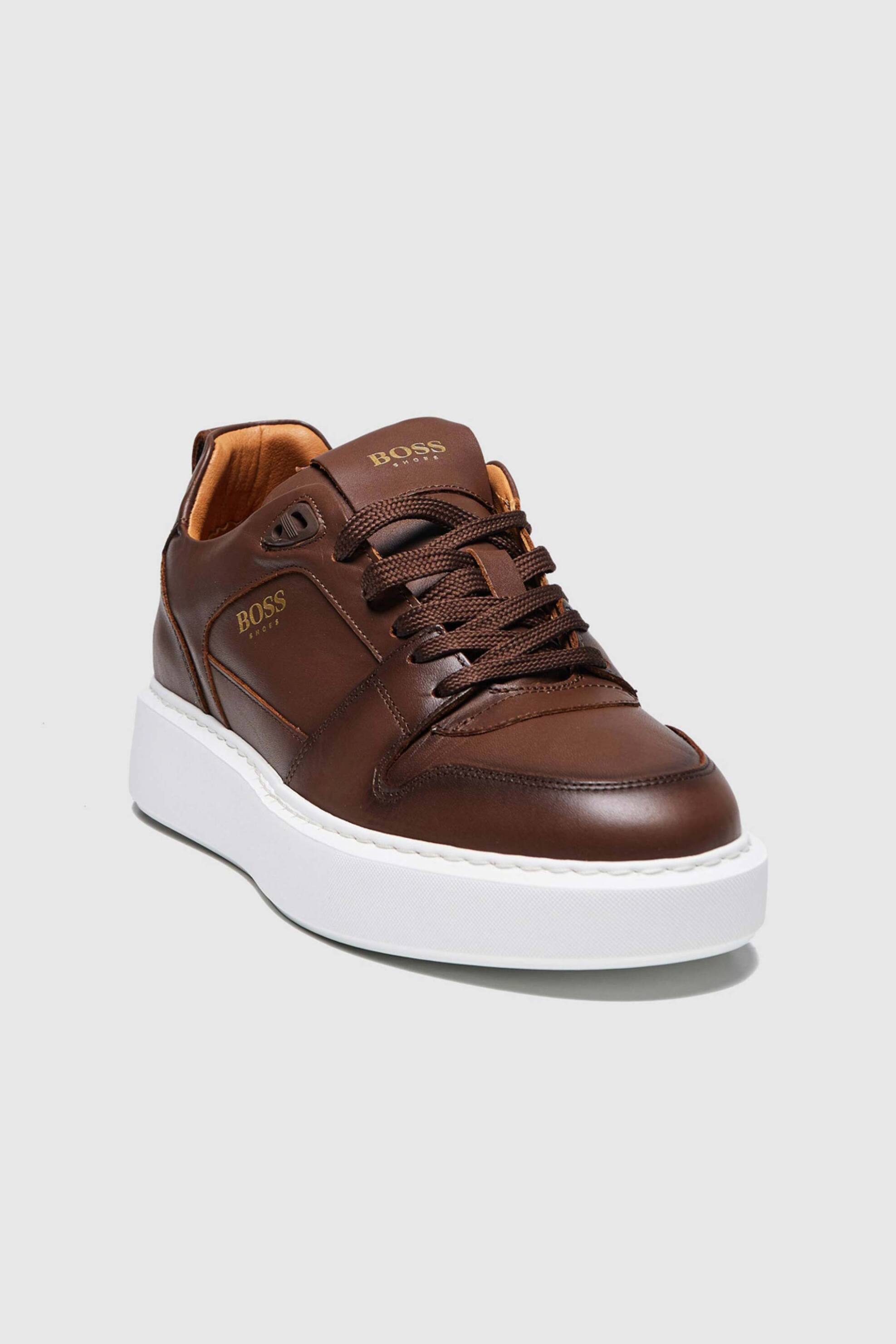 Boss Shoes ανδρικά δερμάτινα sneakers με λογότυπο - C6928 Καφέ φωτογραφία