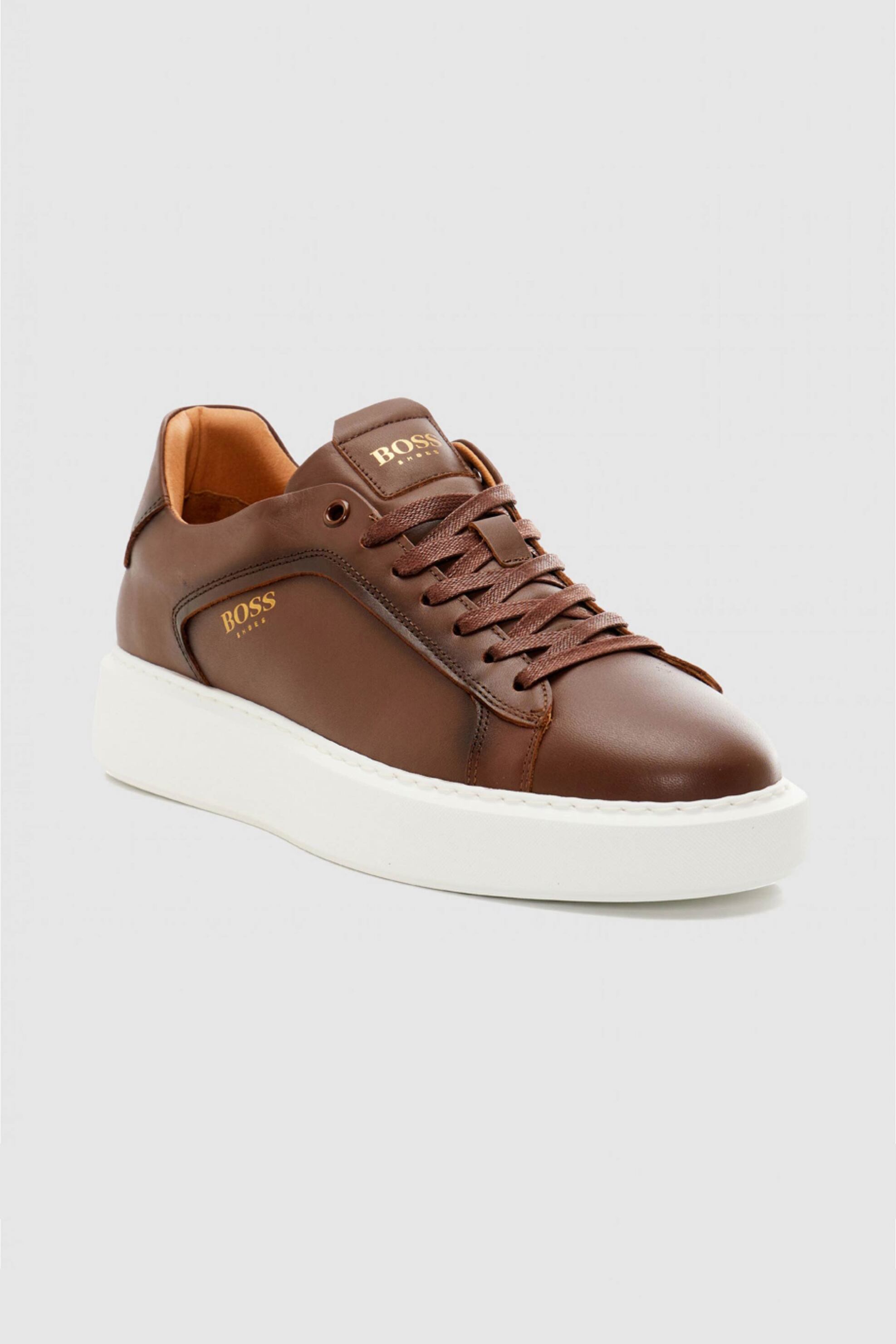 Boss Shoes ανδρικά δερμάτινα sneakers με λογότυπο - C6964 Καφέ φωτογραφία