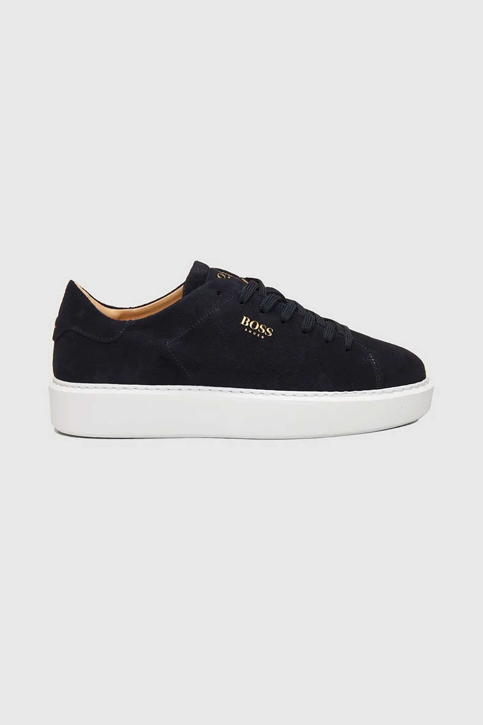 Boss Shoes ανδρικά δερμάτινα sneakers με λογότυπο - D5720 SUEDE Μπλε Σκούρο