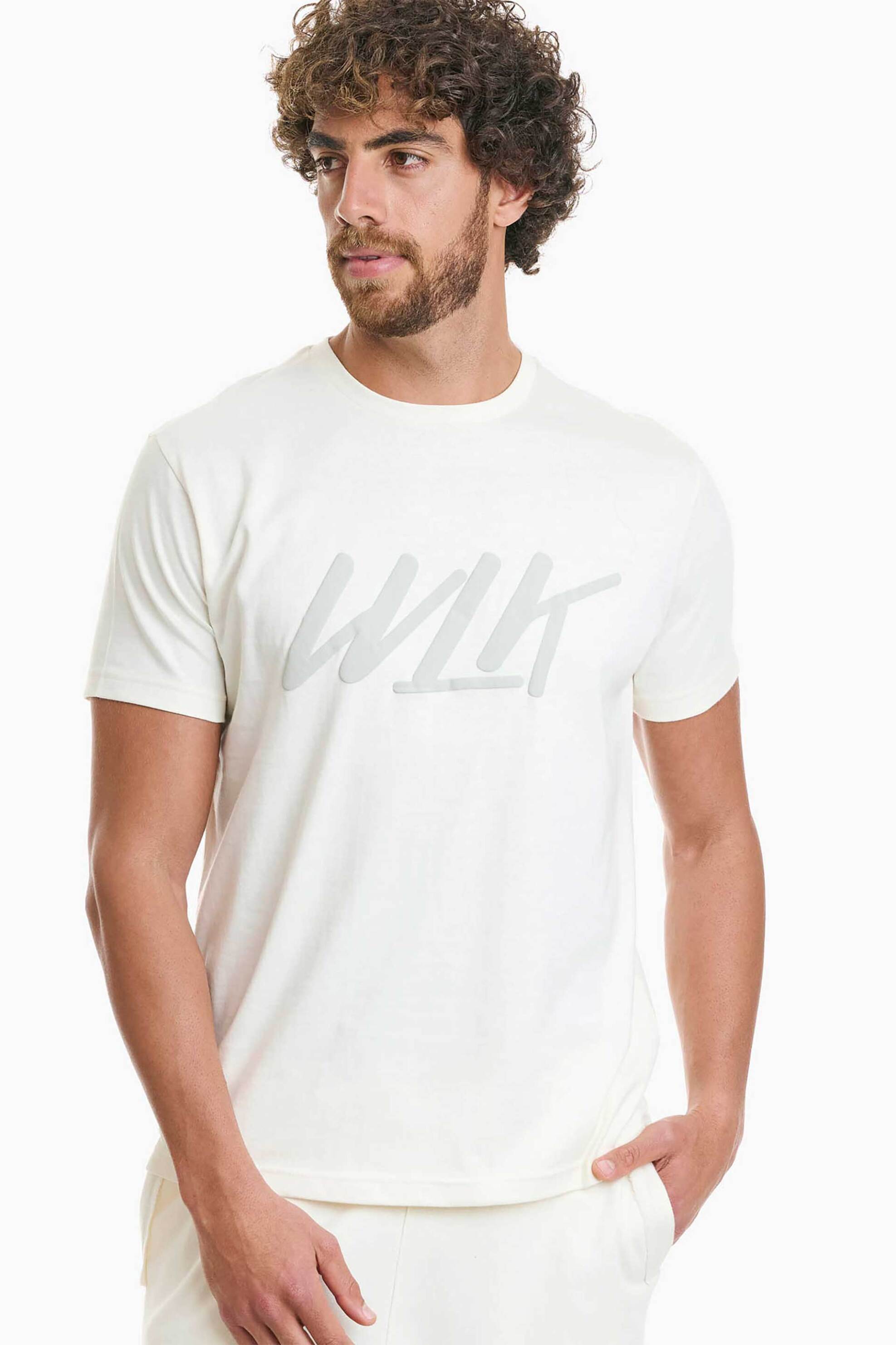 Walk ανδρικό βαμβακερό Τ-shirt με τύπωμα - W5200-7 Εκρού